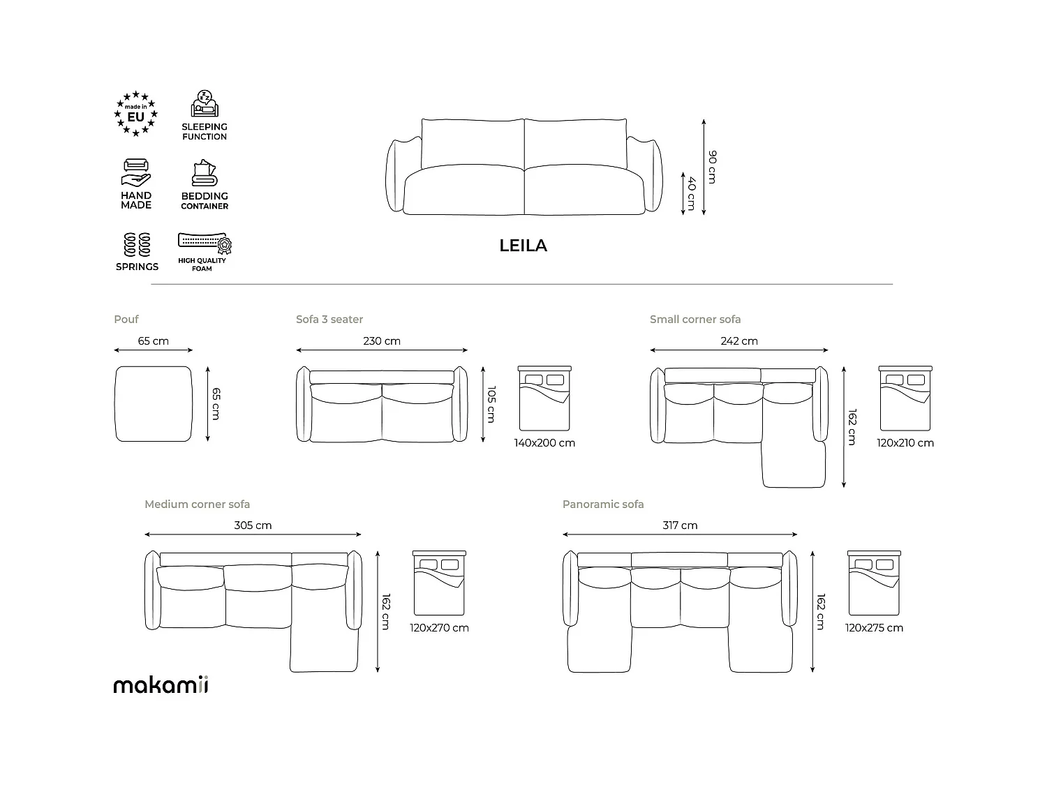 Canapé 3 places convertible en tissu texturé - jeans - LEILA