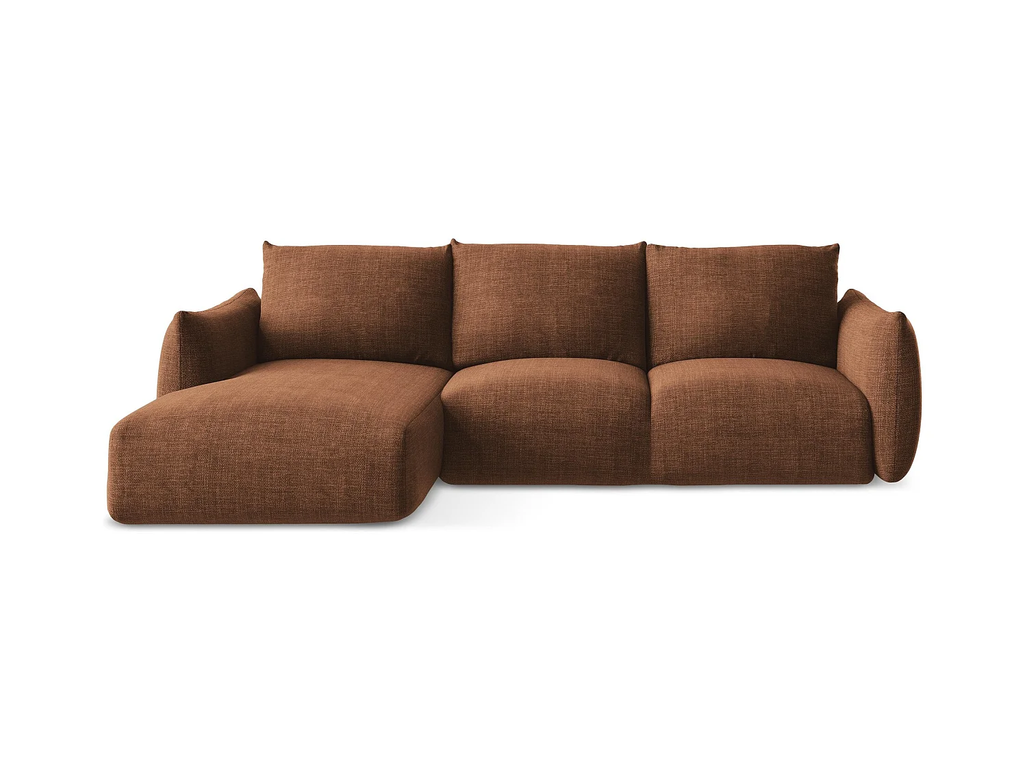 Canapé d’angle 3 places gauche convertible en tissu texturé - terre cuite - LEILA