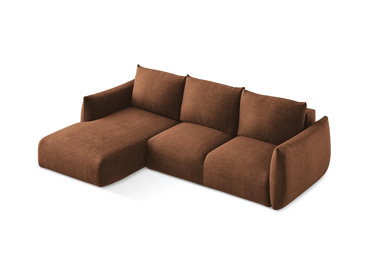 Canapé d’angle 3 places gauche convertible en tissu texturé - terre cuite - LEILA