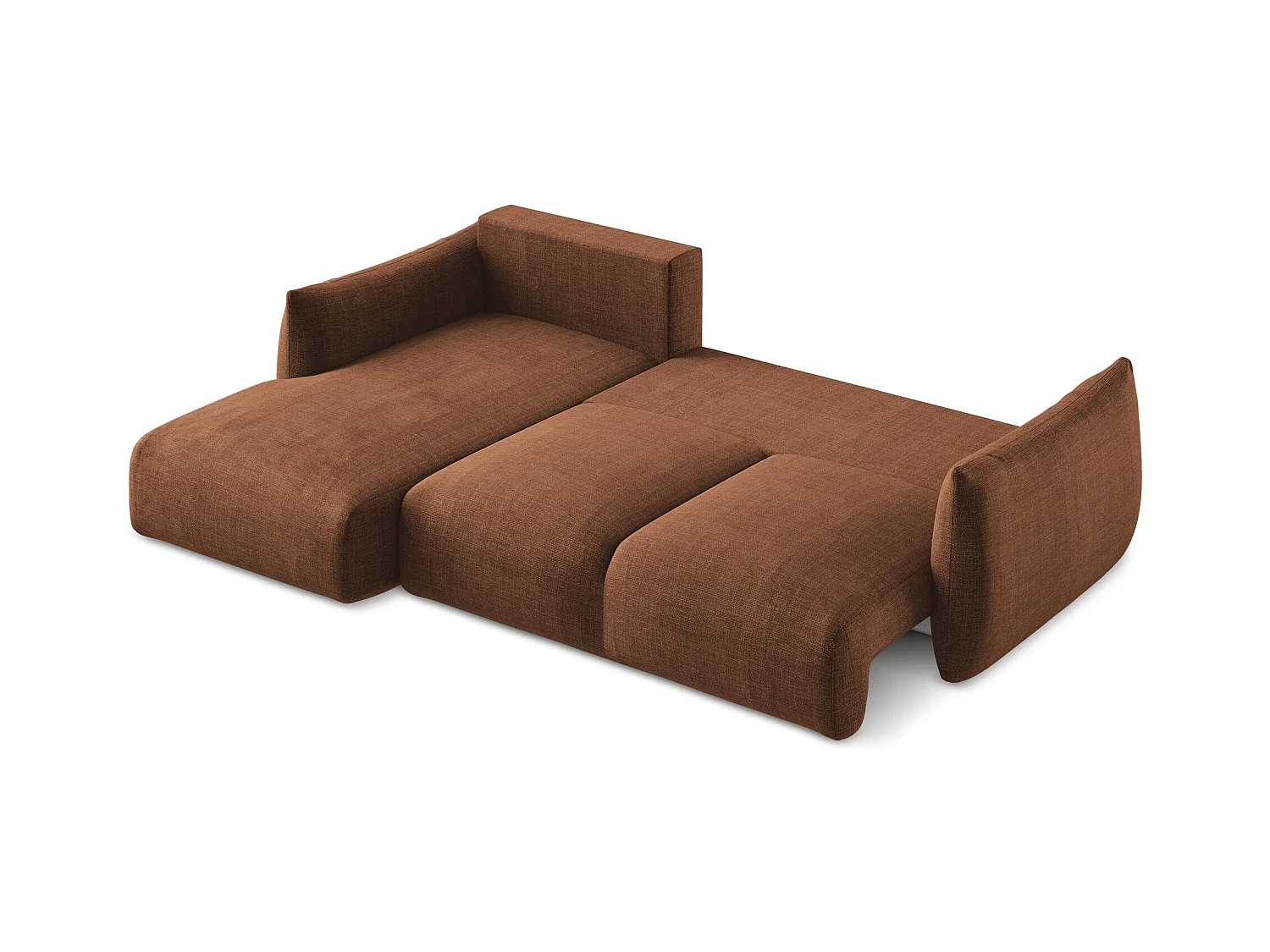 Canapé d’angle 3 places gauche convertible en tissu texturé - terre cuite - LEILA