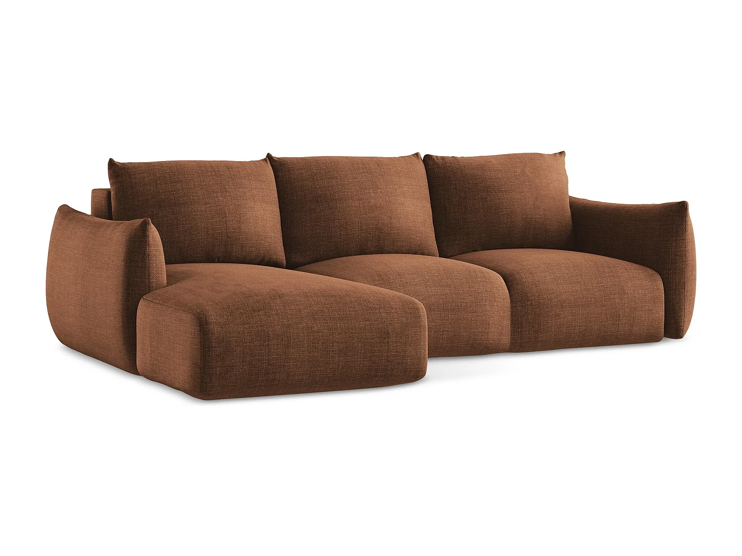 Canapé d’angle 3 places gauche convertible en tissu texturé - terre cuite - LEILA