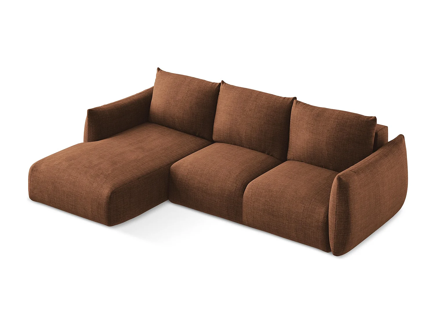 Canapé d’angle 3 places gauche convertible en tissu texturé - terre cuite - LEILA