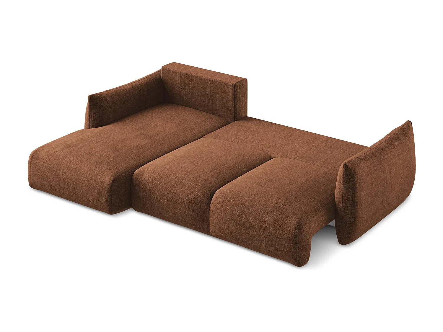 Canapé d’angle 3 places gauche convertible en tissu texturé - terre cuite - LEILA