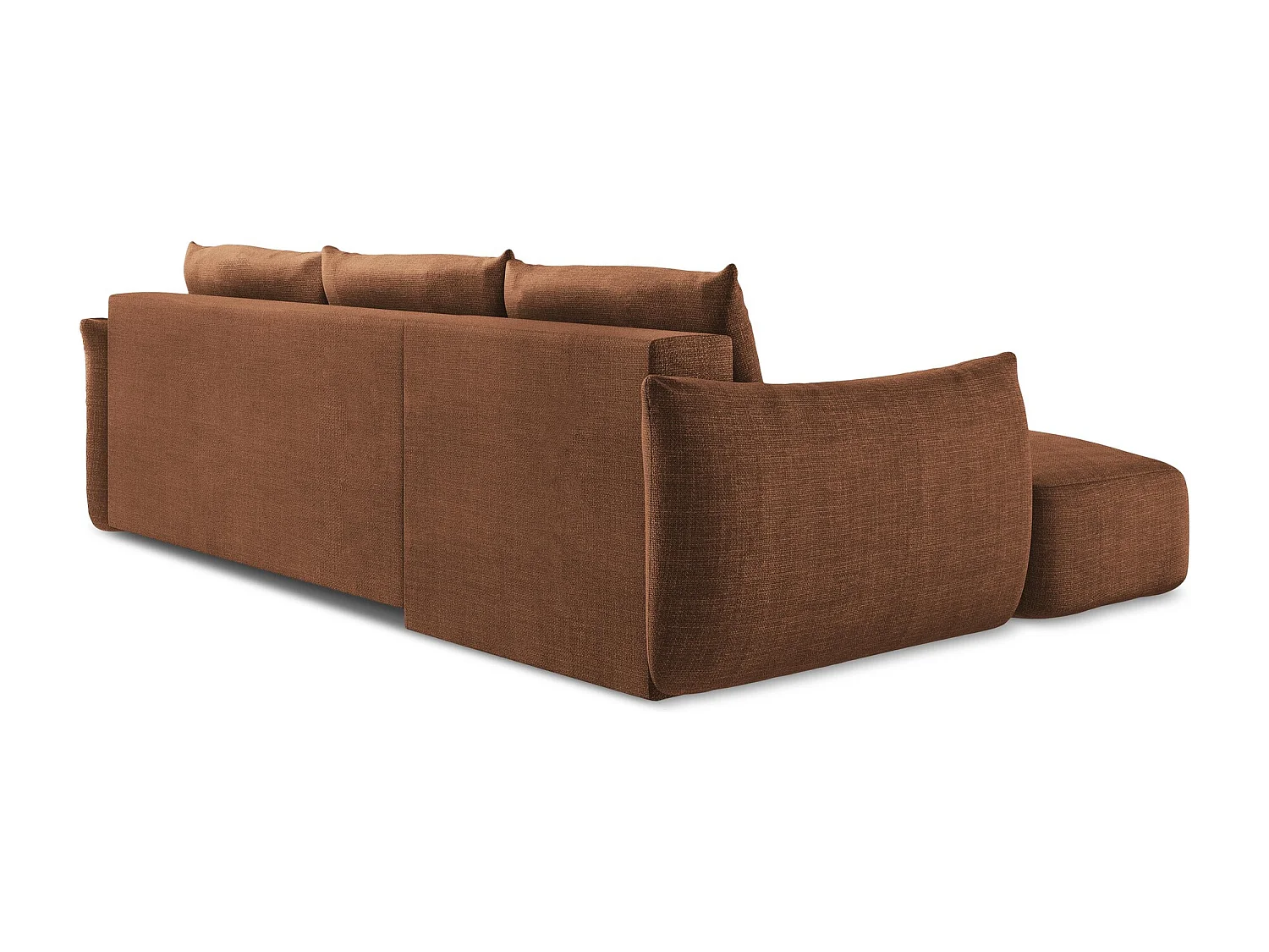 Canapé d’angle 3 places gauche convertible en tissu texturé - terre cuite - LEILA