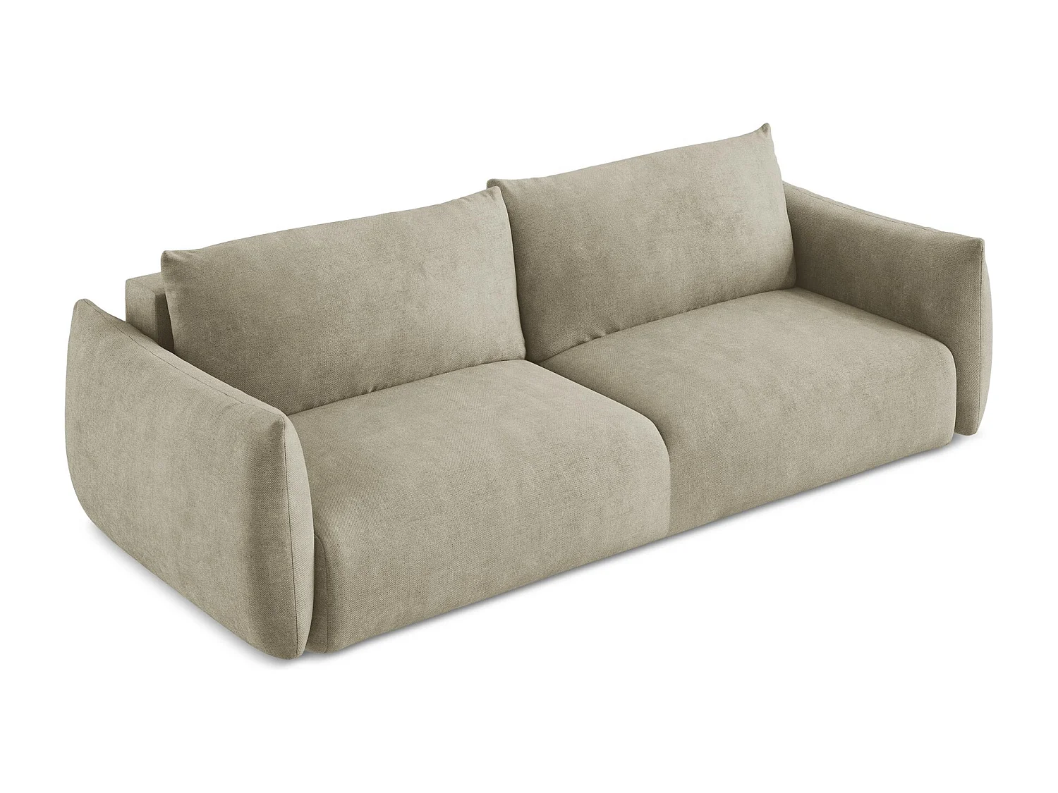 Driezits-slaapbank van beige chenille stof - LEILA