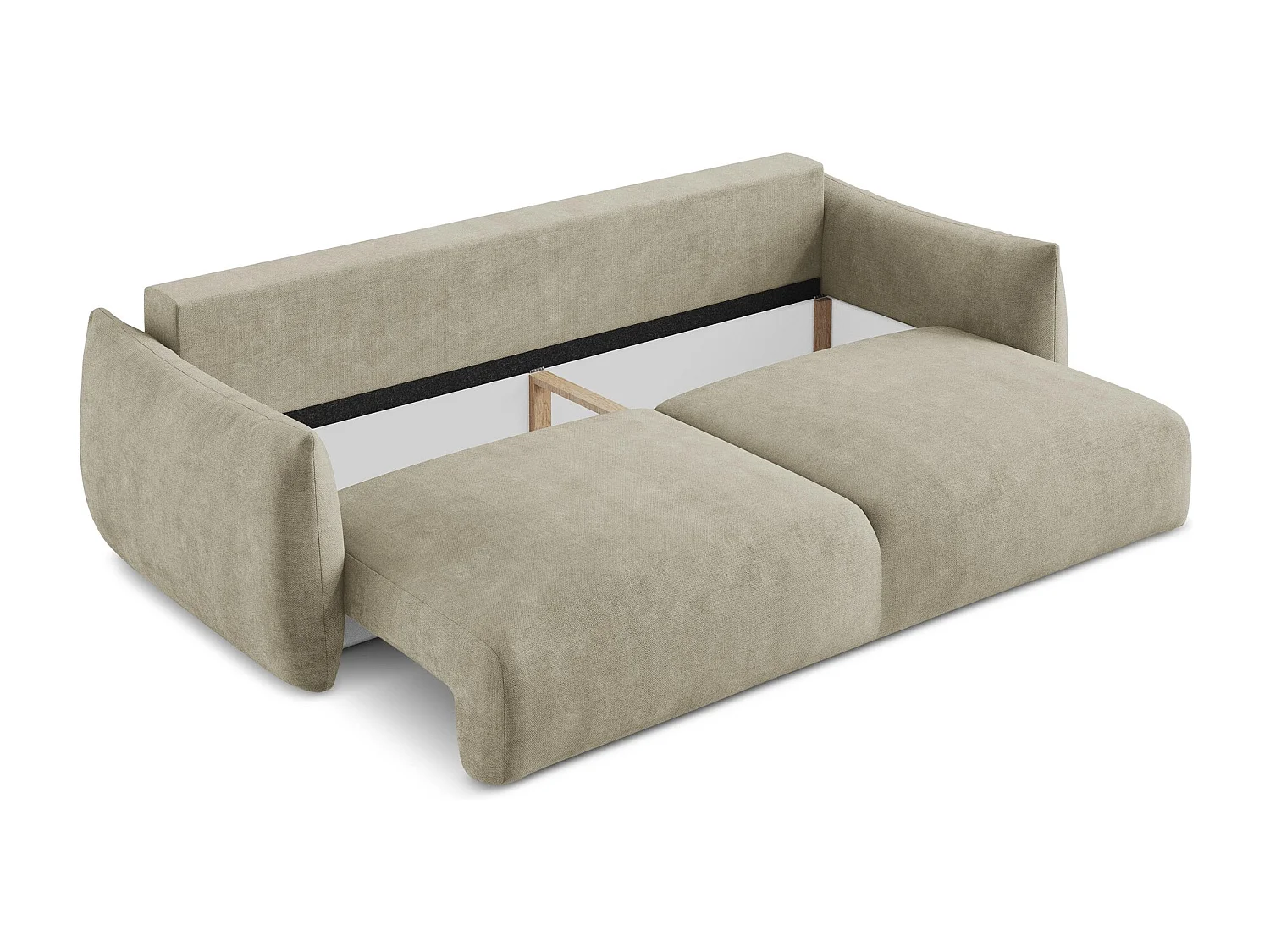 Driezits-slaapbank van beige chenille stof - LEILA