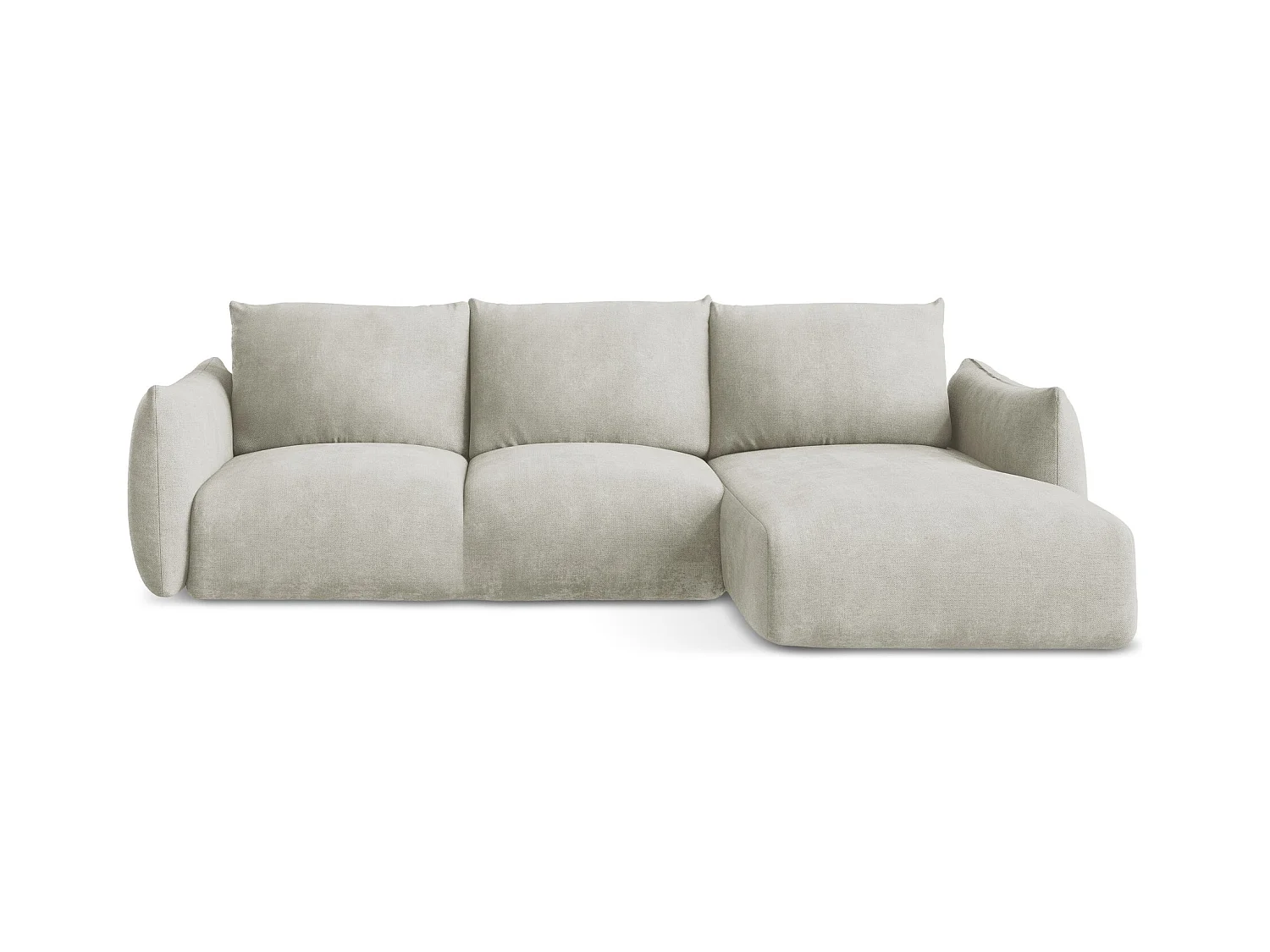 Canapé d'angle droit convertible en tissu chenille - perle - LEILA