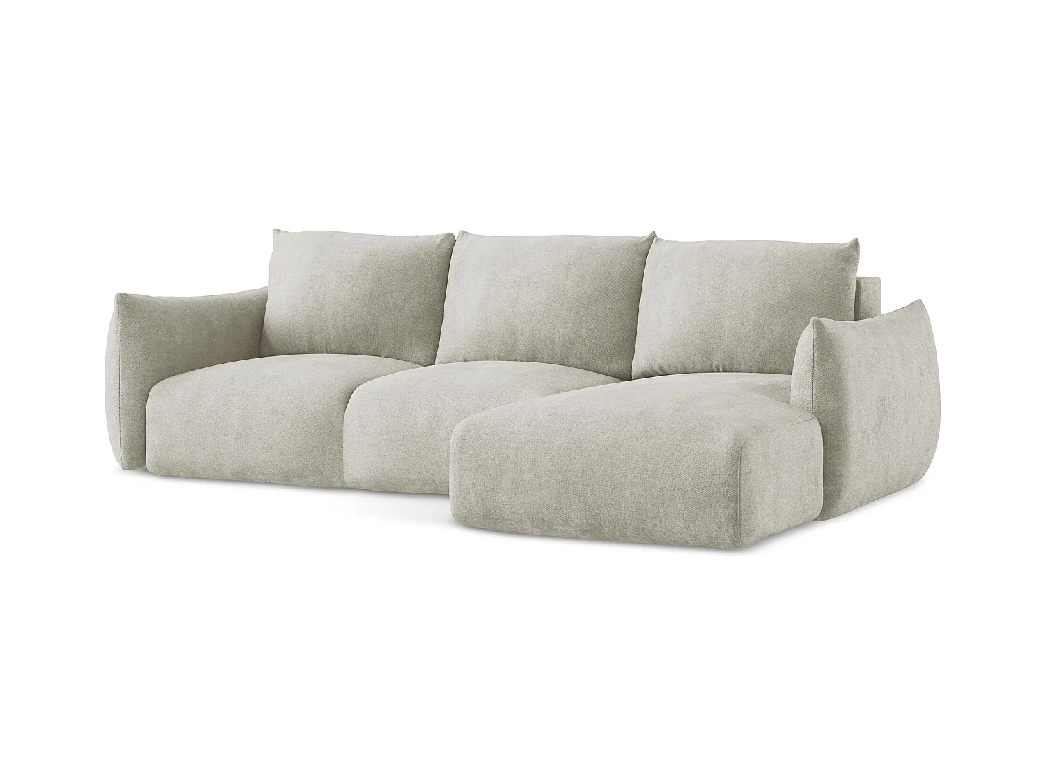 Canapé d'angle droit convertible en tissu chenille - perle - LEILA