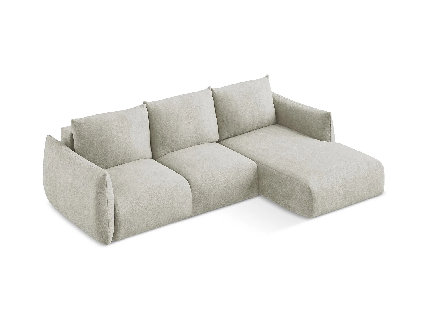 Canapé d'angle droit convertible en tissu chenille - perle - LEILA