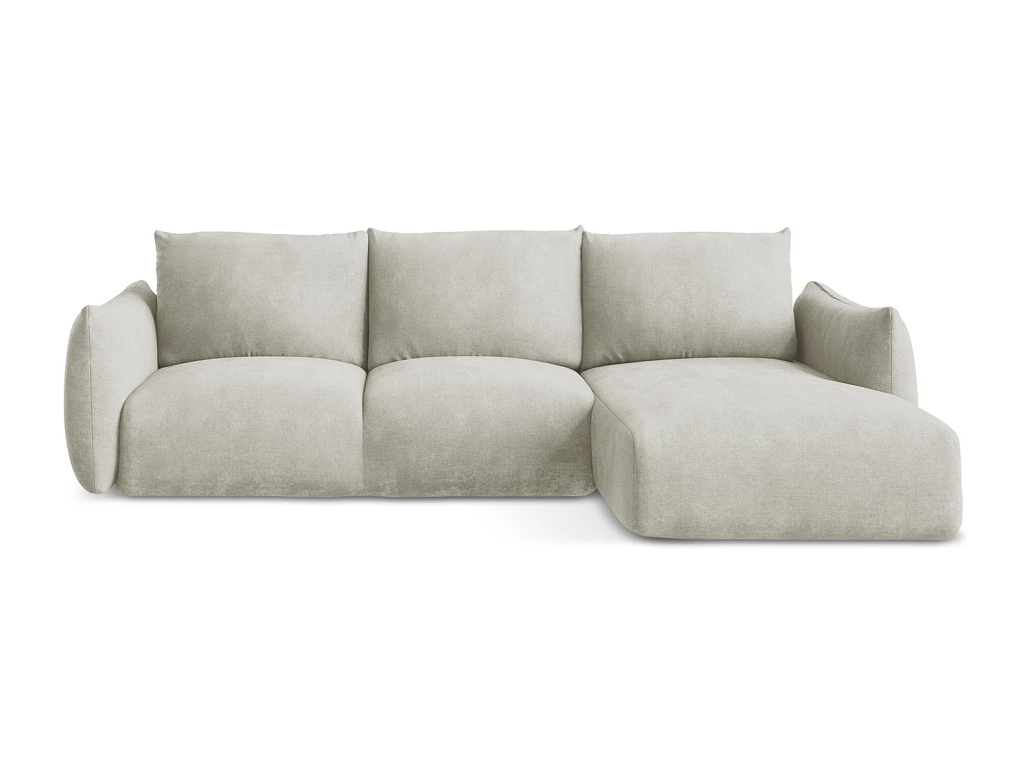 Canapé d'angle droit convertible en tissu chenille - perle - LEILA