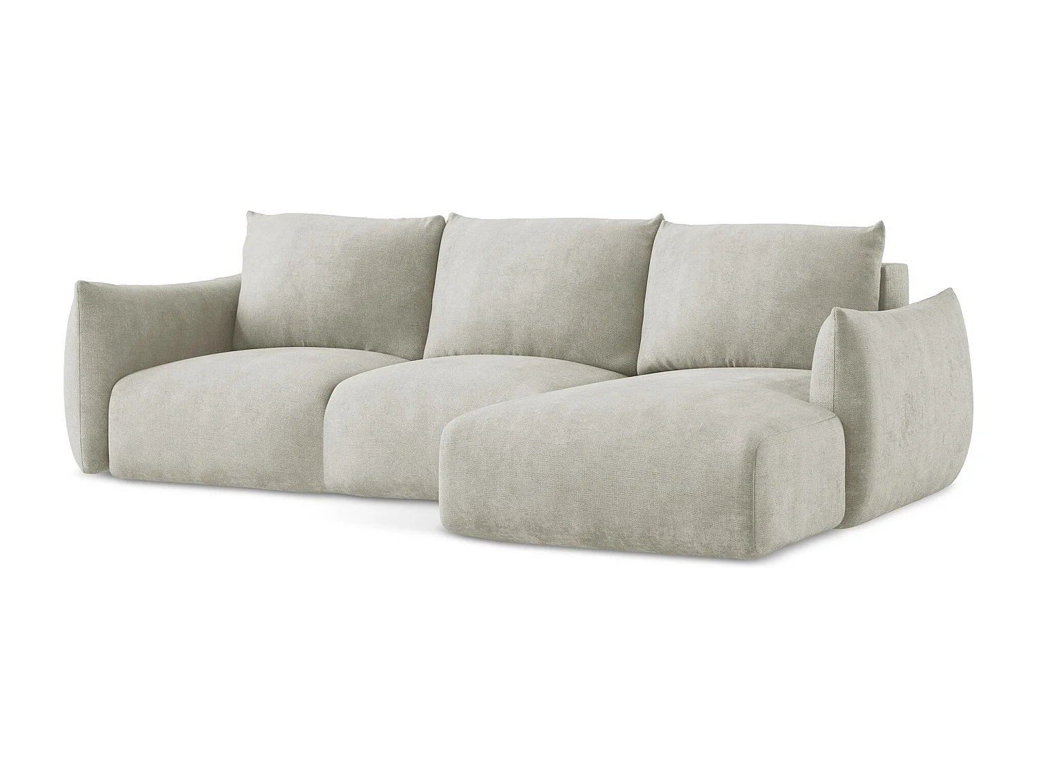 Canapé d'angle droit convertible en tissu chenille - perle - LEILA