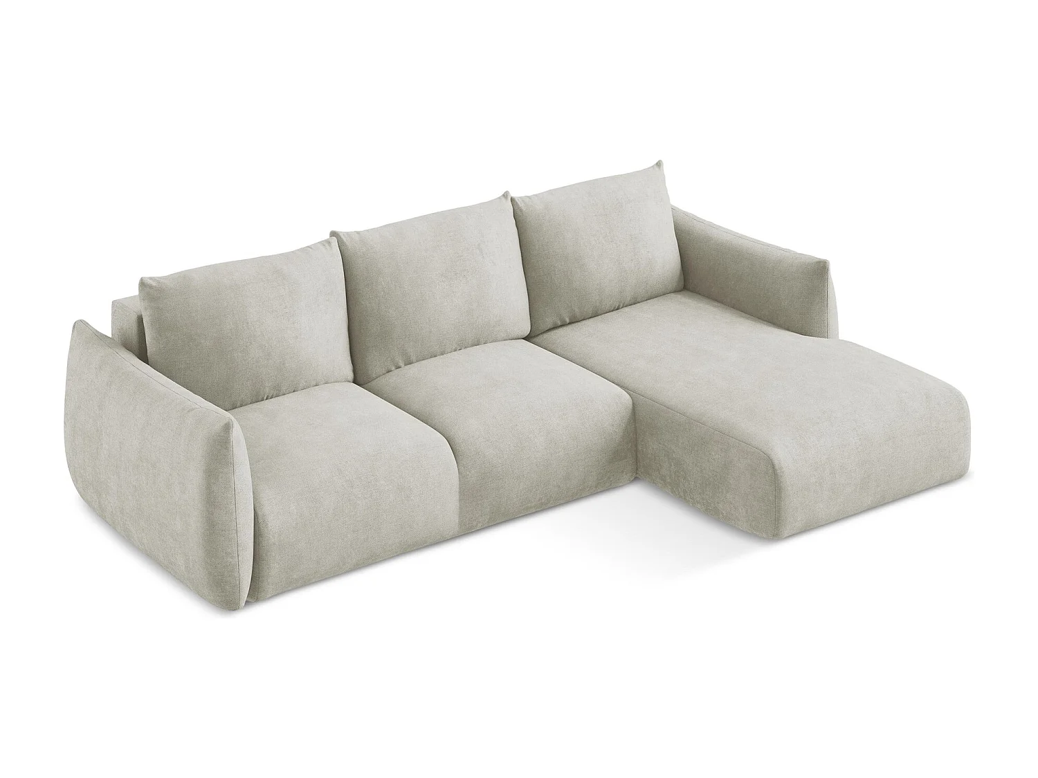 Canapé d'angle droit convertible en tissu chenille - perle - LEILA