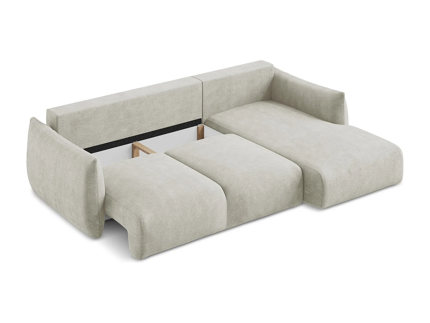 Canapé d'angle droit convertible en tissu chenille - perle - LEILA