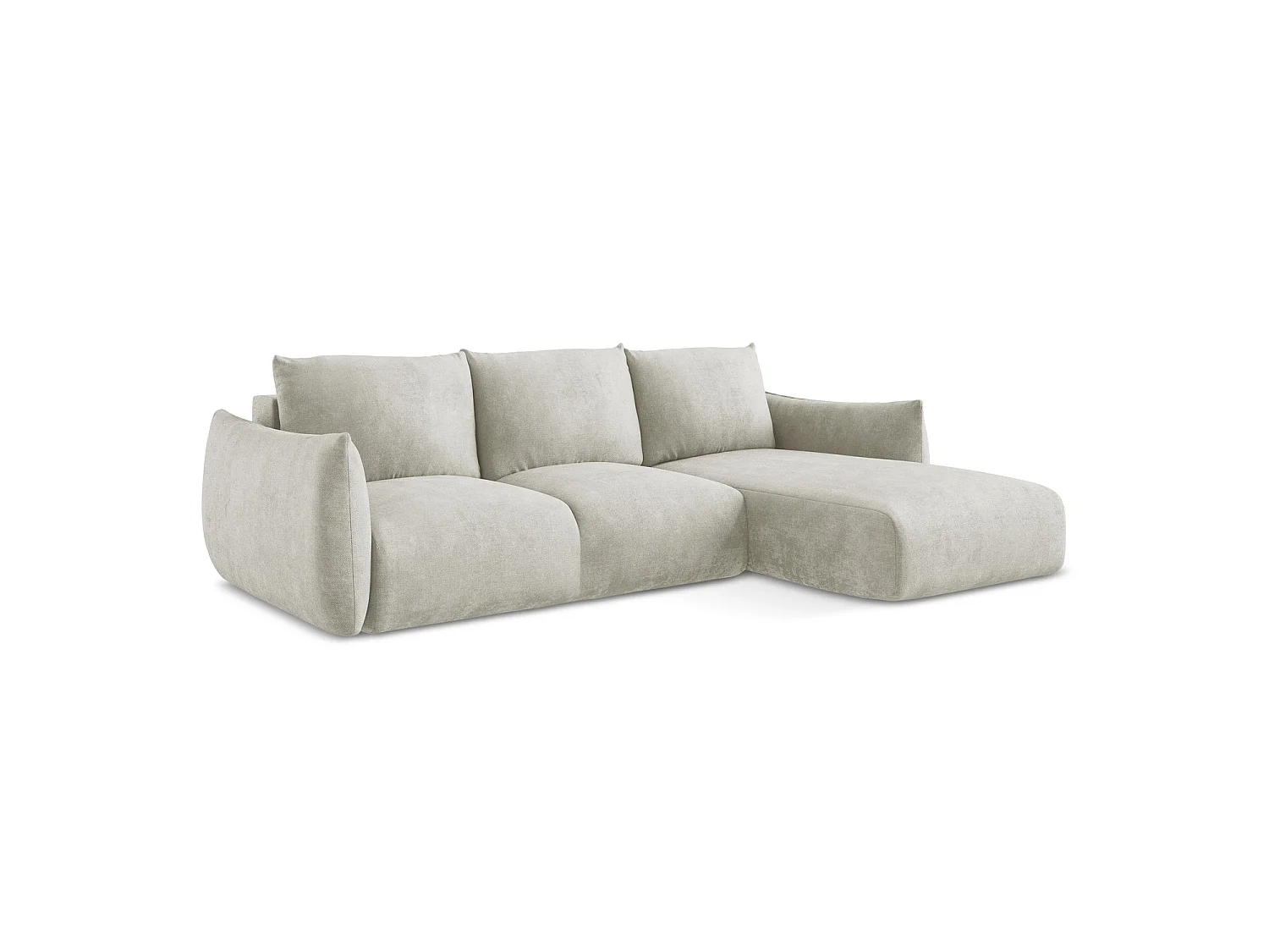 Canapé d'angle droit convertible en tissu chenille - perle - SAVONA
