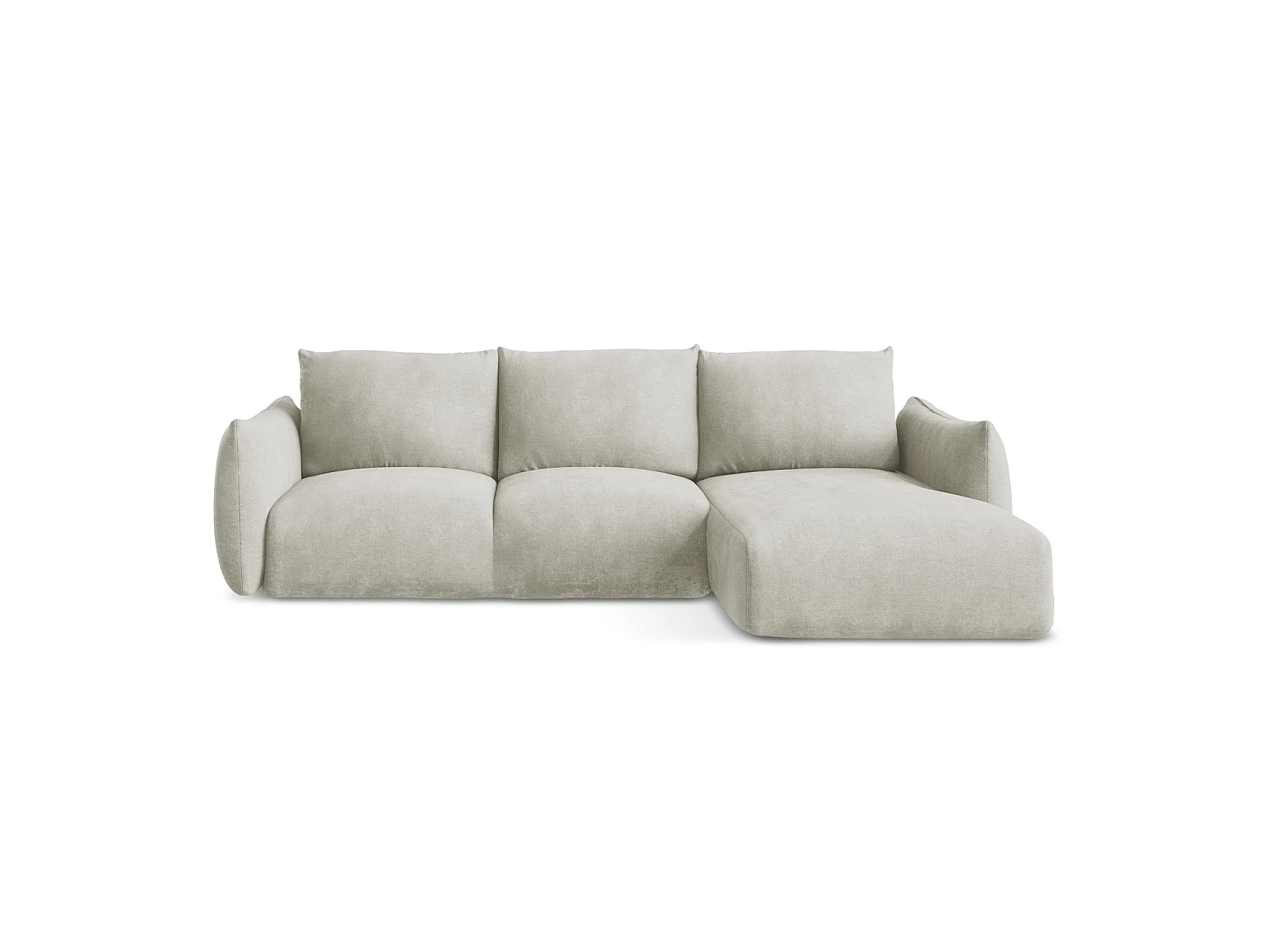 Canapé d'angle droit convertible en tissu chenille - perle - SAVONA