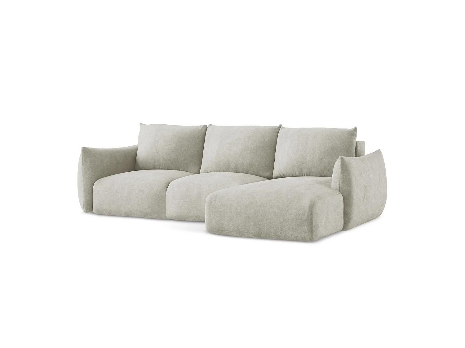 Canapé d'angle droit convertible en tissu chenille - perle - SAVONA