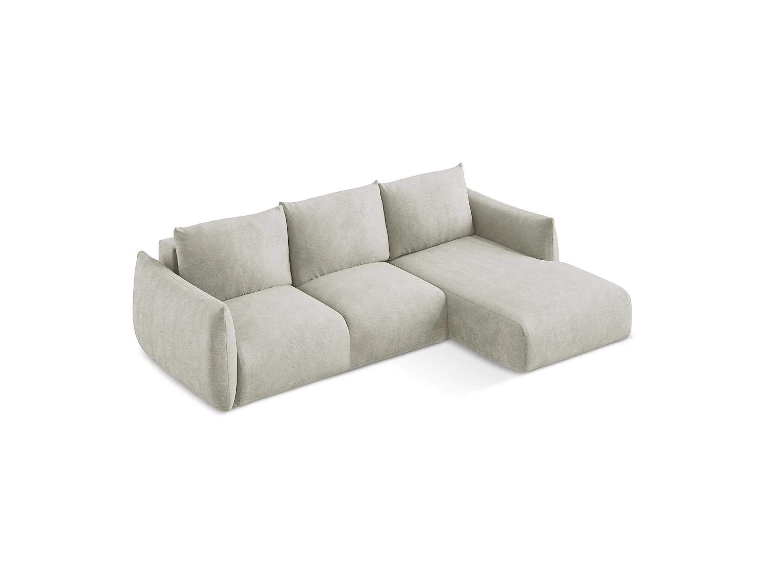 Canapé d'angle droit convertible en tissu chenille - perle - SAVONA