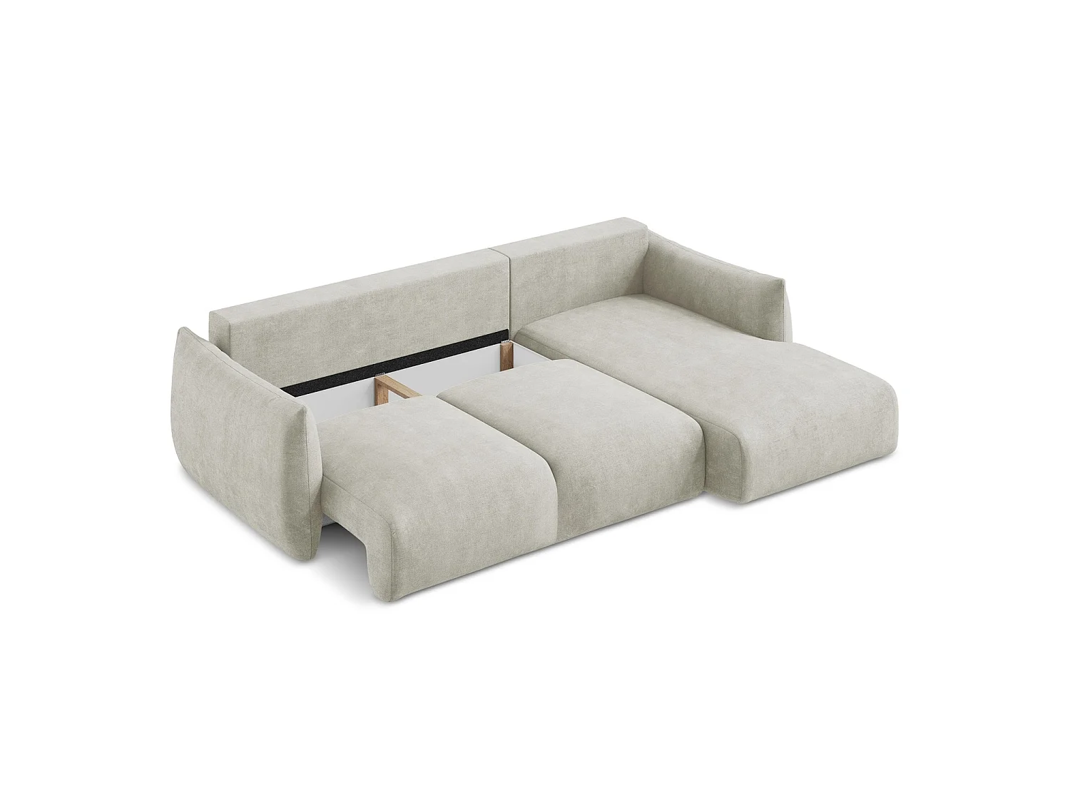 Canapé d'angle droit convertible en tissu chenille - perle - SAVONA