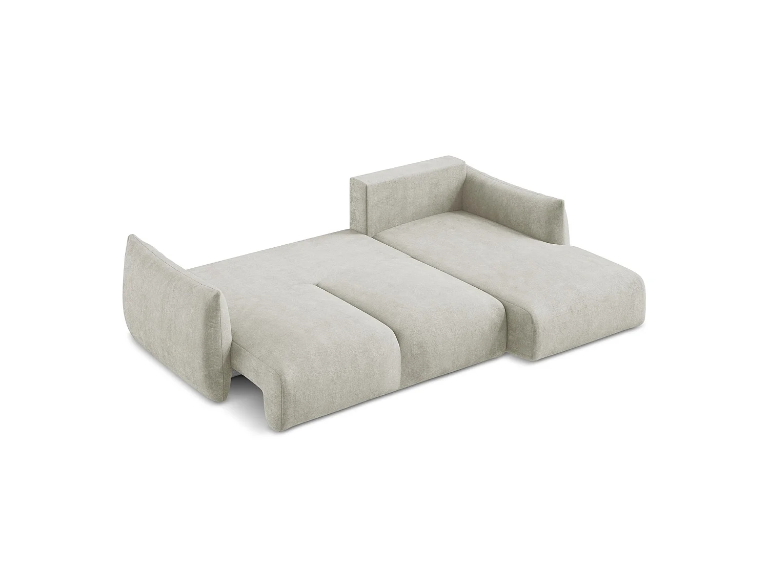 Canapé d'angle droit convertible en tissu chenille - perle - SAVONA