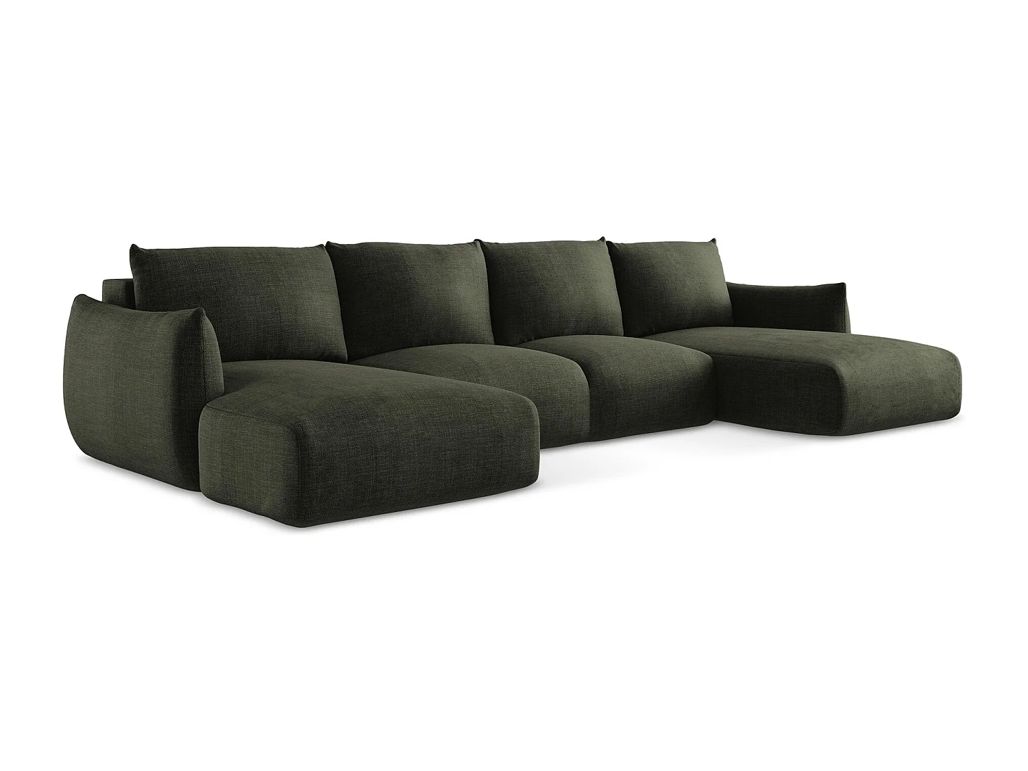 Canapé panoramique 4 places convertible en tissu texturé - olive - LEILA