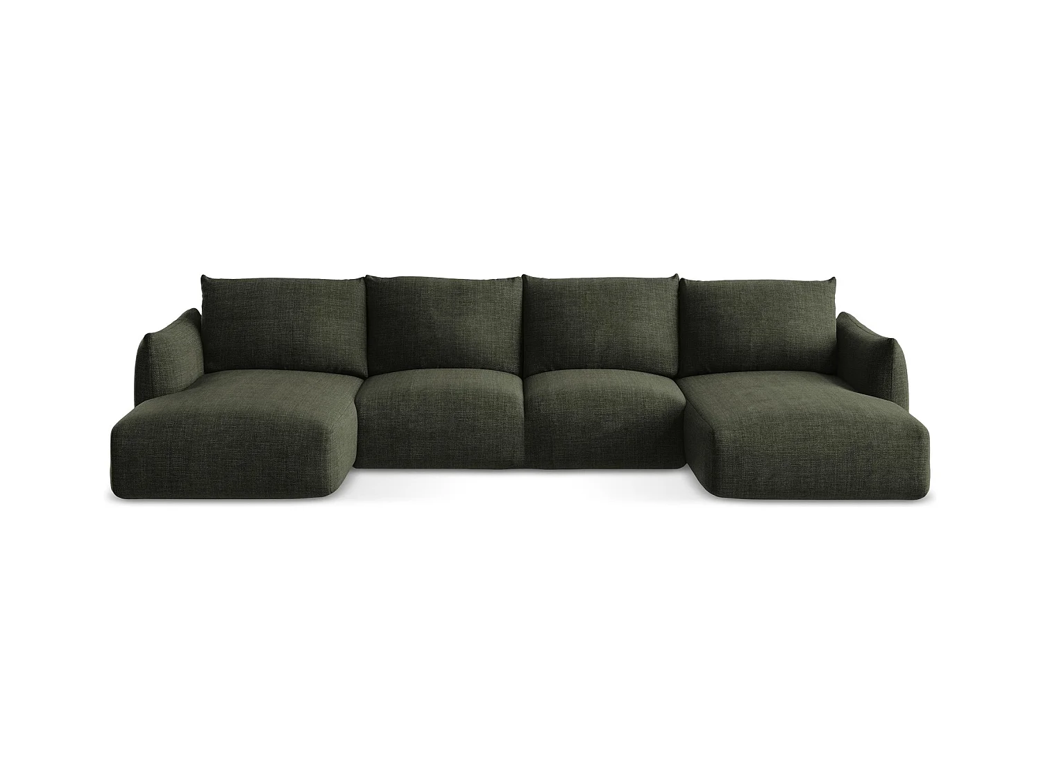 Canapé panoramique 4 places convertible en tissu texturé - olive - LEILA