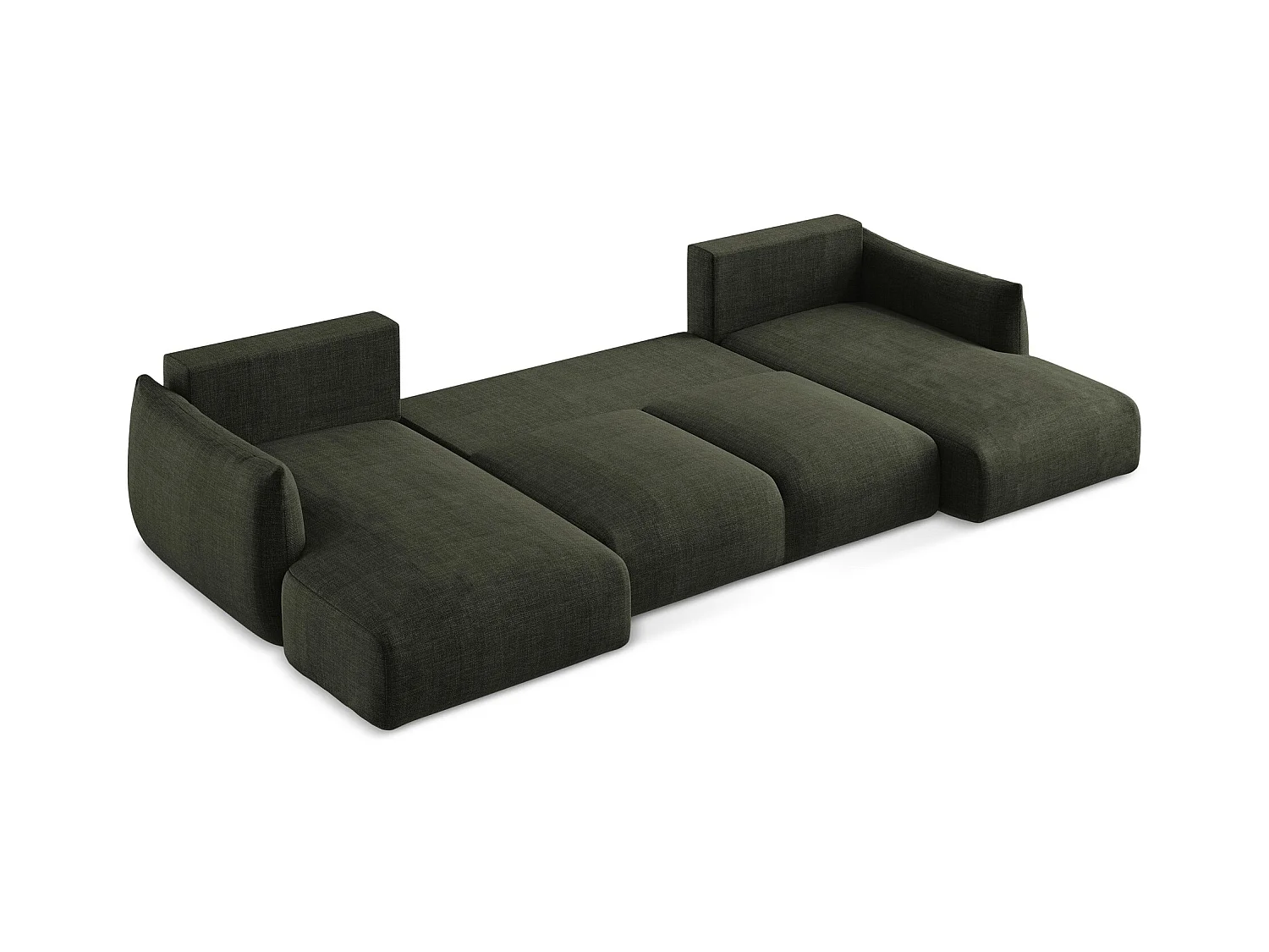 Canapé panoramique 4 places convertible en tissu texturé - olive - LEILA