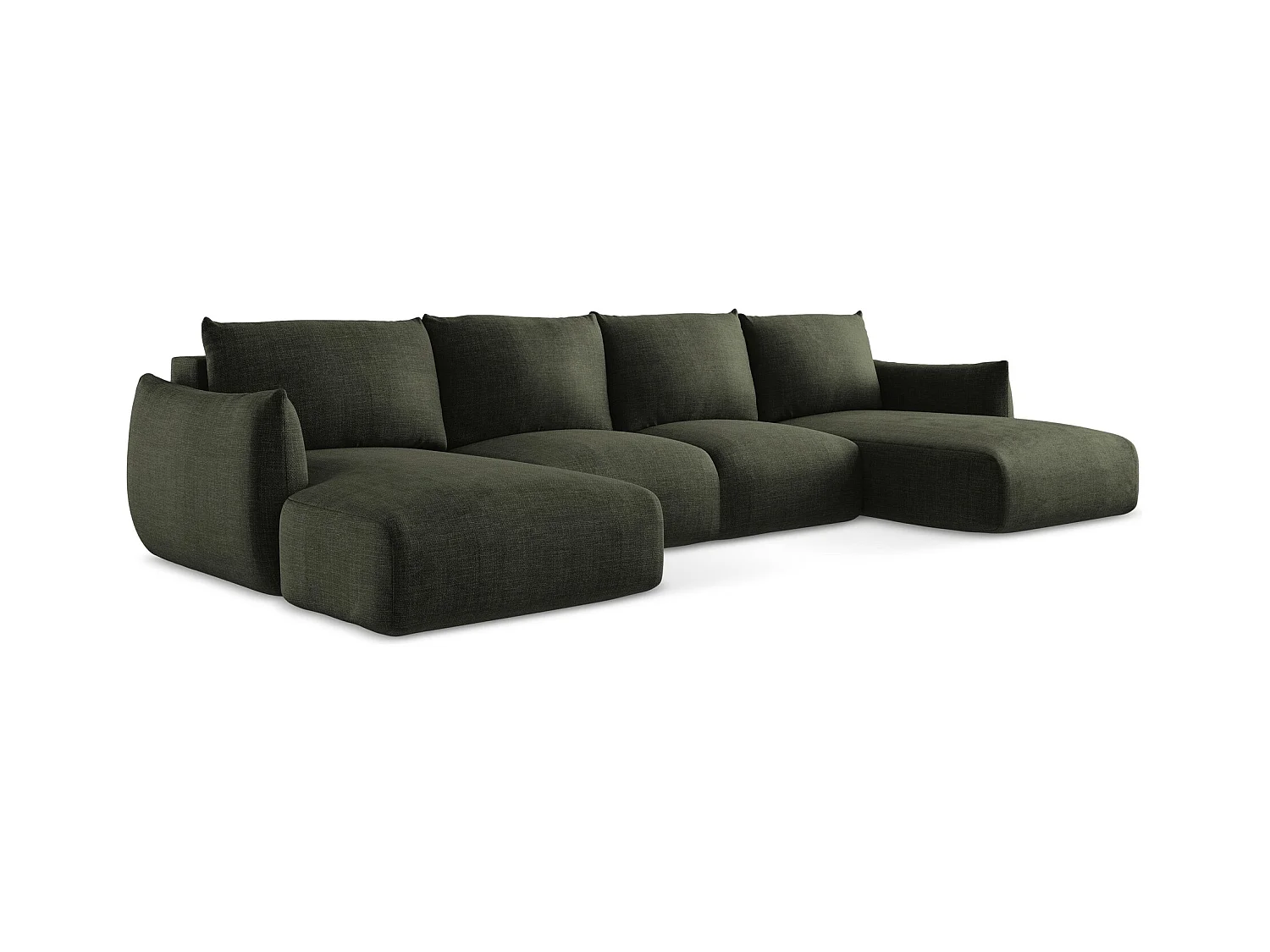 Wohnlandschaft mit Schlaffunktion - Strukturstoff - Olive - LEILA