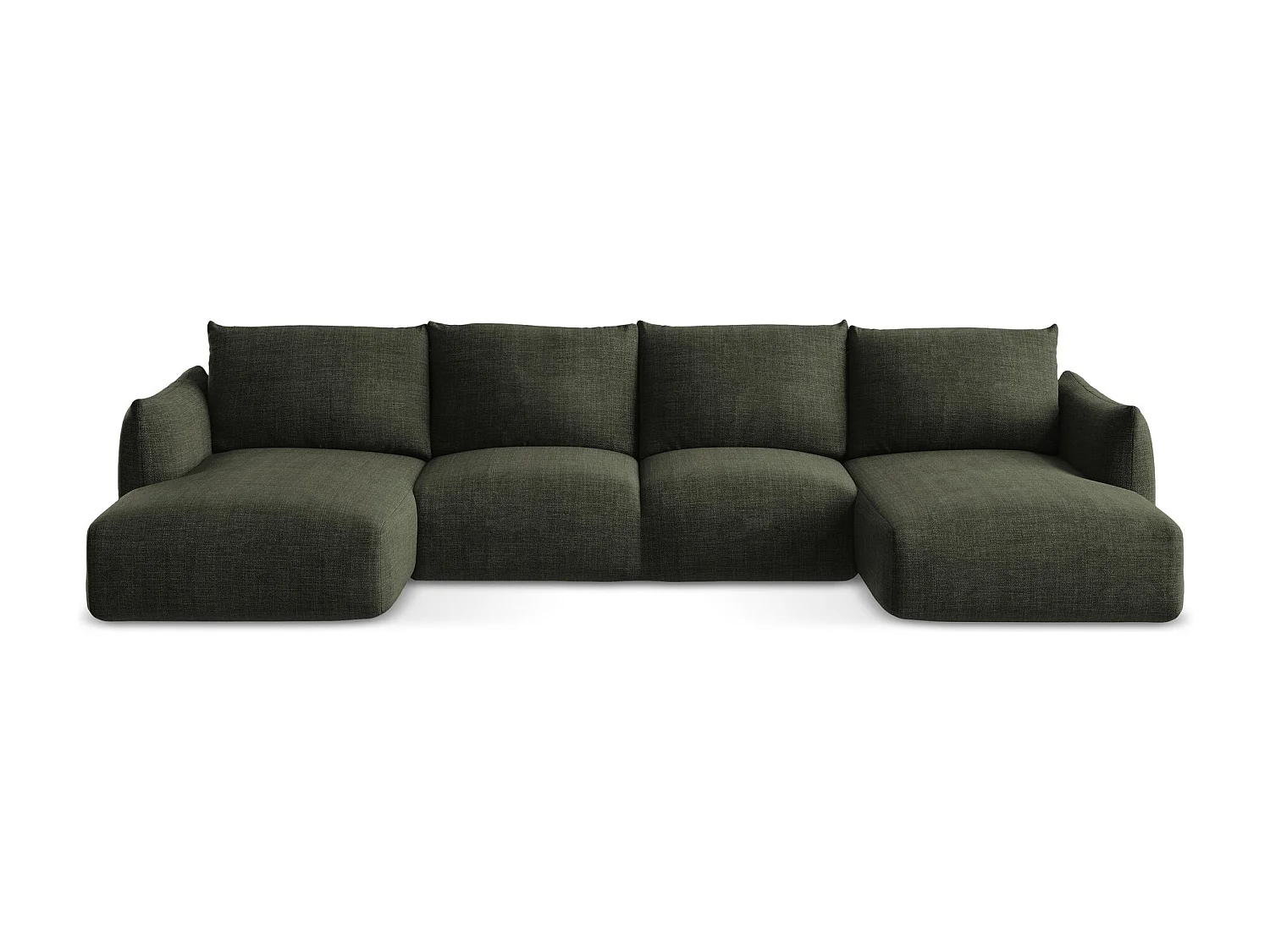 Canapé panoramique 4 places convertible en tissu texturé - olive - LEILA