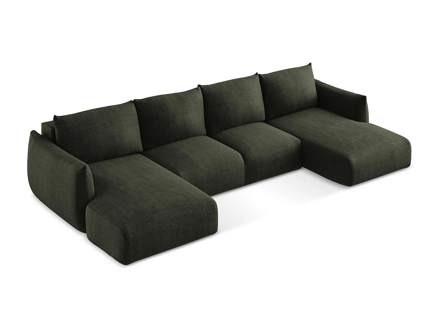 Canapé panoramique 4 places convertible en tissu texturé - olive - LEILA