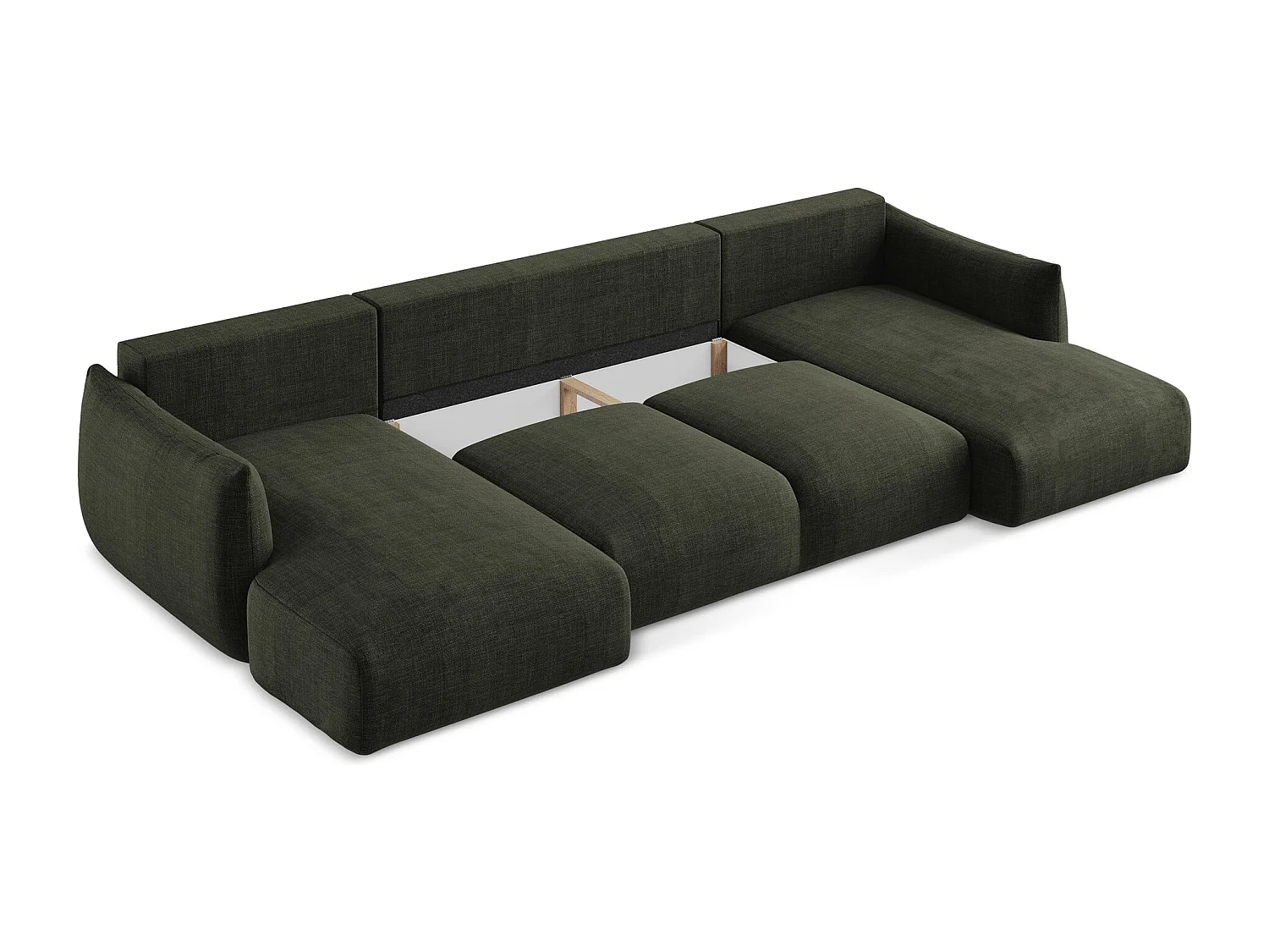 Canapé panoramique 4 places convertible en tissu texturé - olive - LEILA