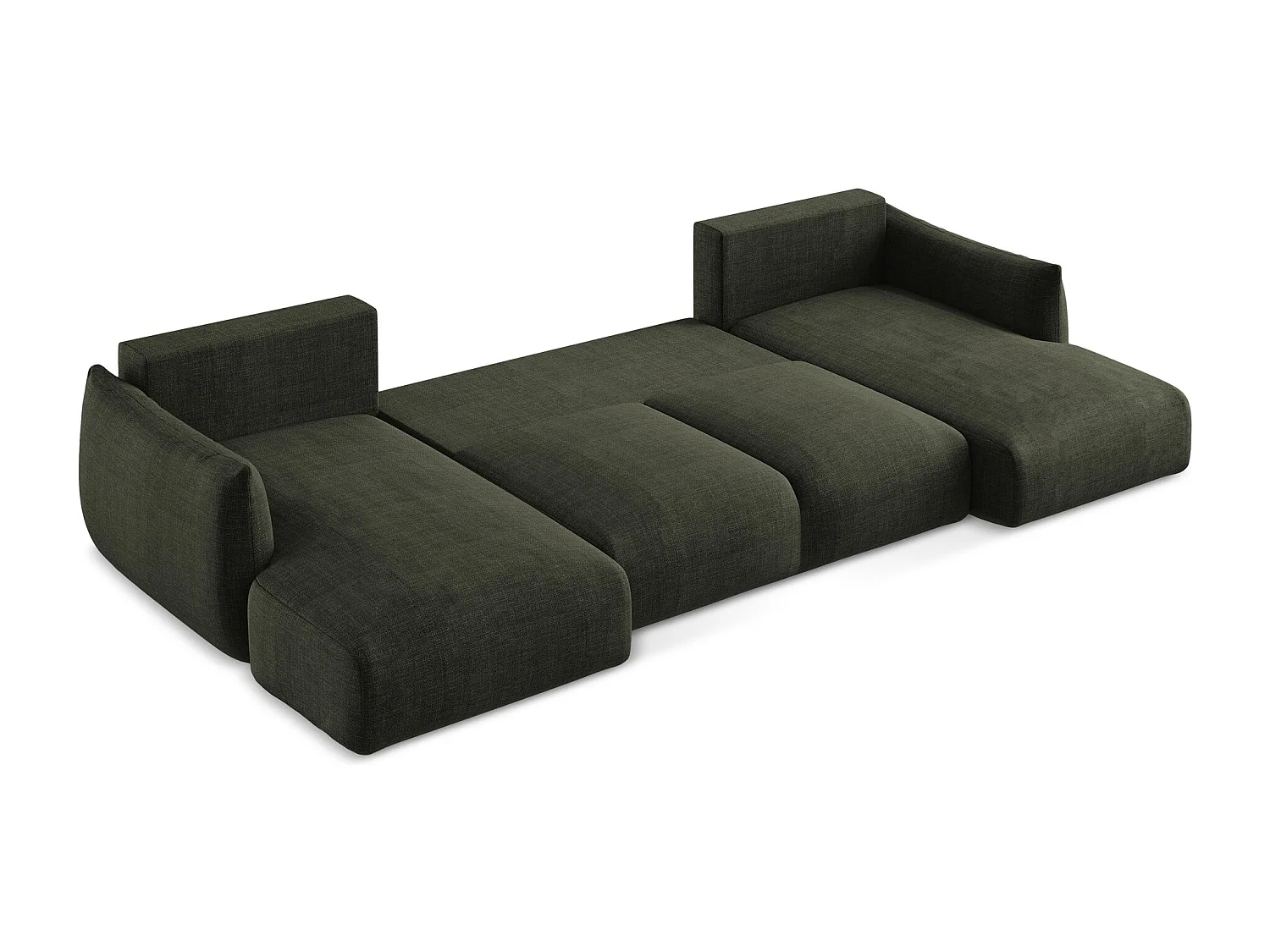 Canapé panoramique 4 places convertible en tissu texturé - olive - LEILA