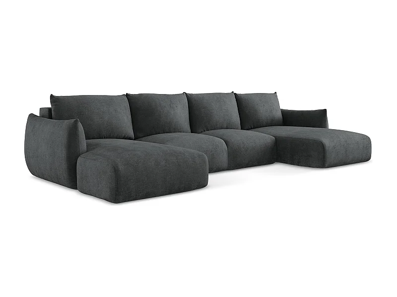 Wohnlandschaft mit Schlaffunktion - Chenille - Dunkelgrau - LEILA