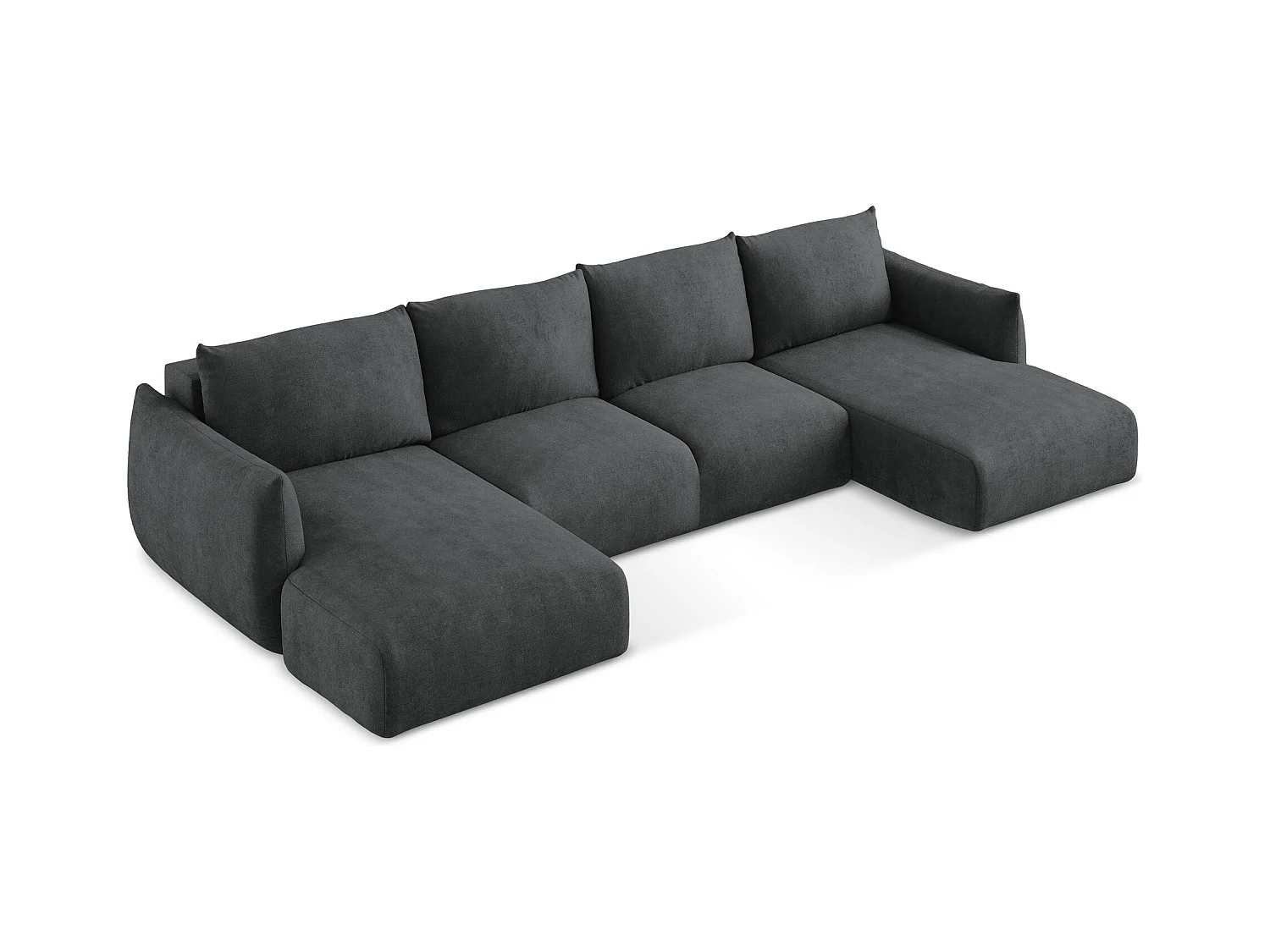 Canapé panoramique 4 places convertible en tissu chenille - gris foncé - LEILA
