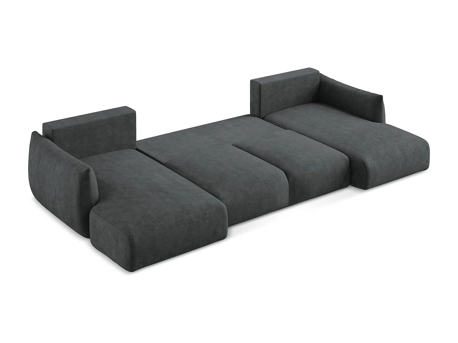 Canapé panoramique 4 places convertible en tissu chenille - gris foncé - LEILA