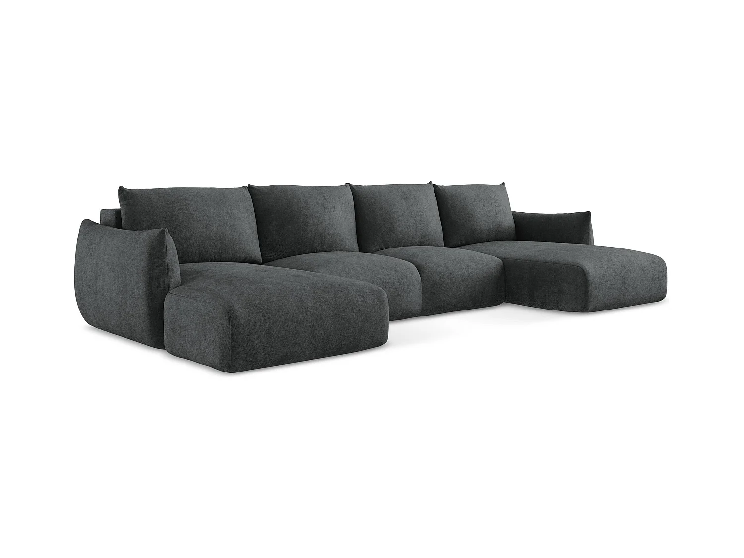 Wohnlandschaft mit Schlaffunktion - Chenille - Dunkelgrau - LEILA