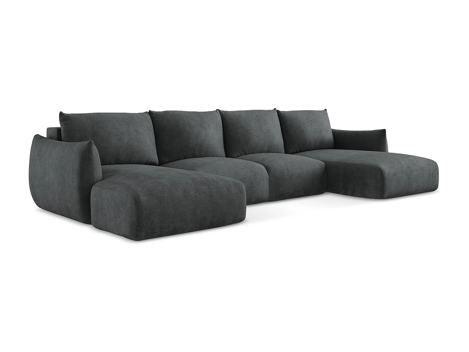 Canapé panoramique 4 places convertible en tissu chenille - gris foncé - LEILA