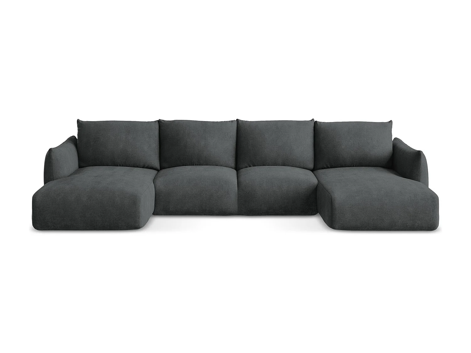 Canapé panoramique 4 places convertible en tissu chenille - gris foncé - LEILA