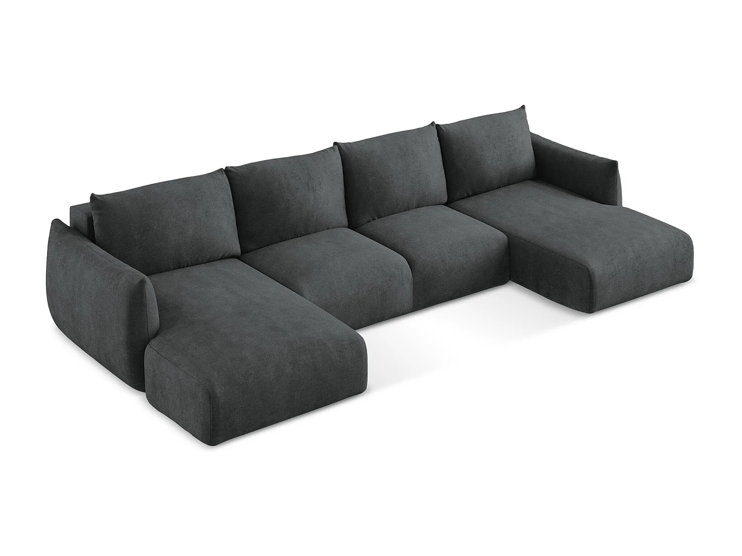 Canapé panoramique 4 places convertible en tissu chenille - gris foncé - LEILA