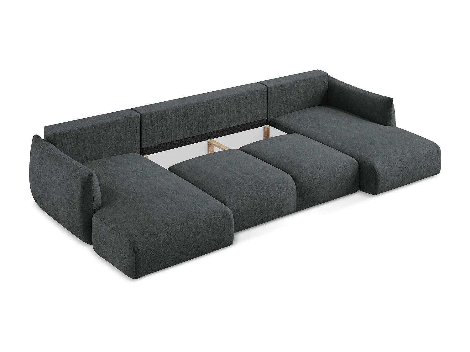 Canapé panoramique 4 places convertible en tissu chenille - gris foncé - LEILA