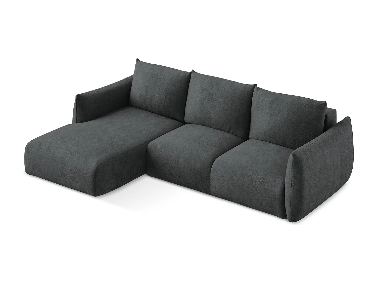 Canapé d’angle 3 places gauche convertible en tissu chenille - gris foncé - LEILA