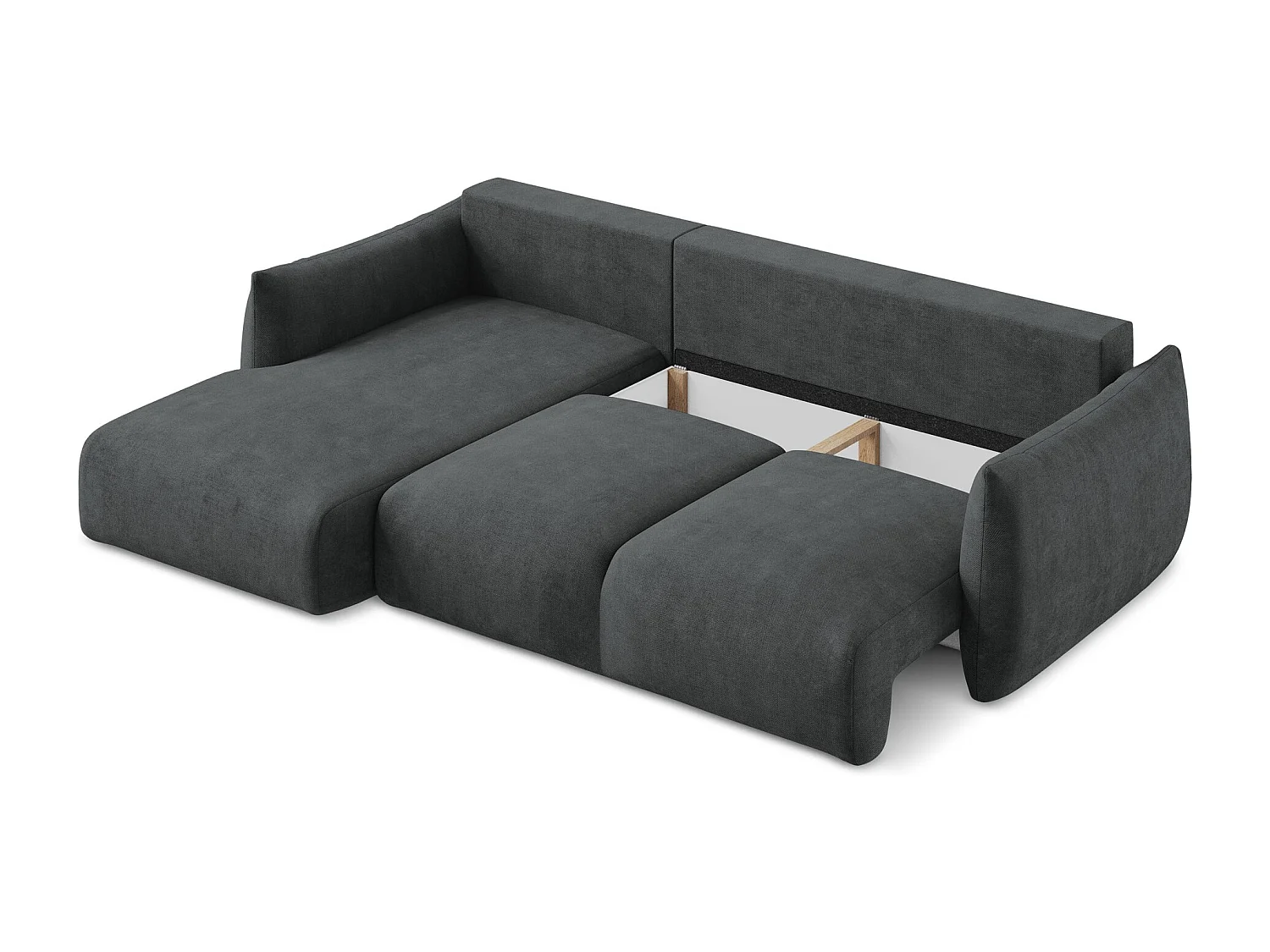 Canapé d’angle 3 places gauche convertible en tissu chenille - gris foncé - LEILA