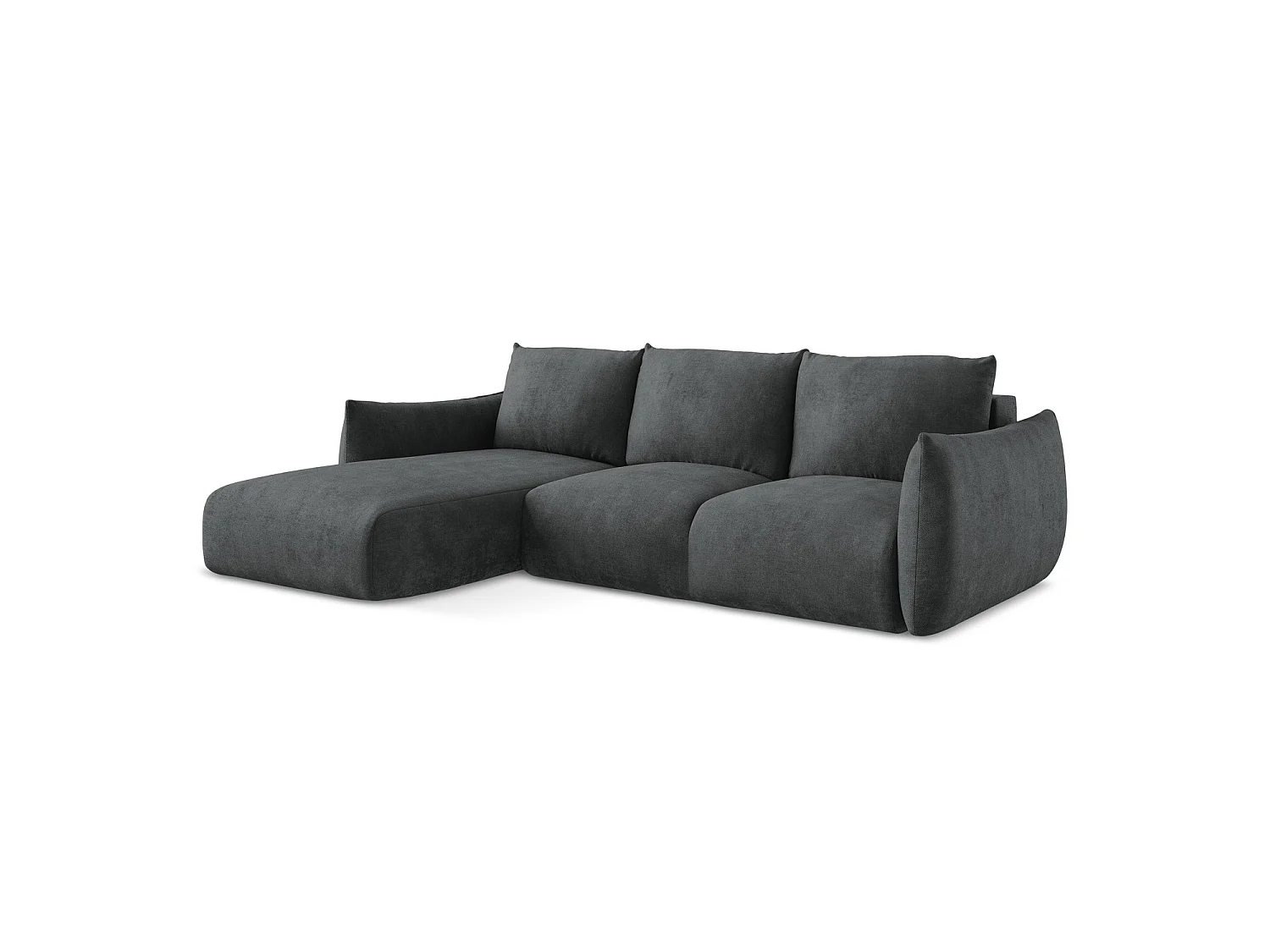 Canapé d’angle 3 places gauche convertible en tissu chenille - gris foncé - SAVONA