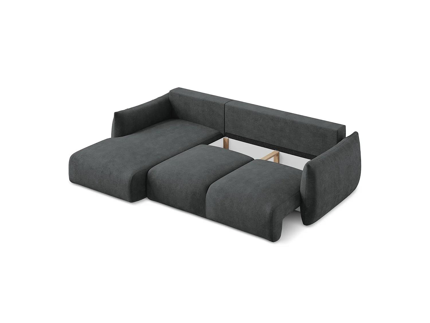Canapé d’angle 3 places gauche convertible en tissu chenille - gris foncé - SAVONA