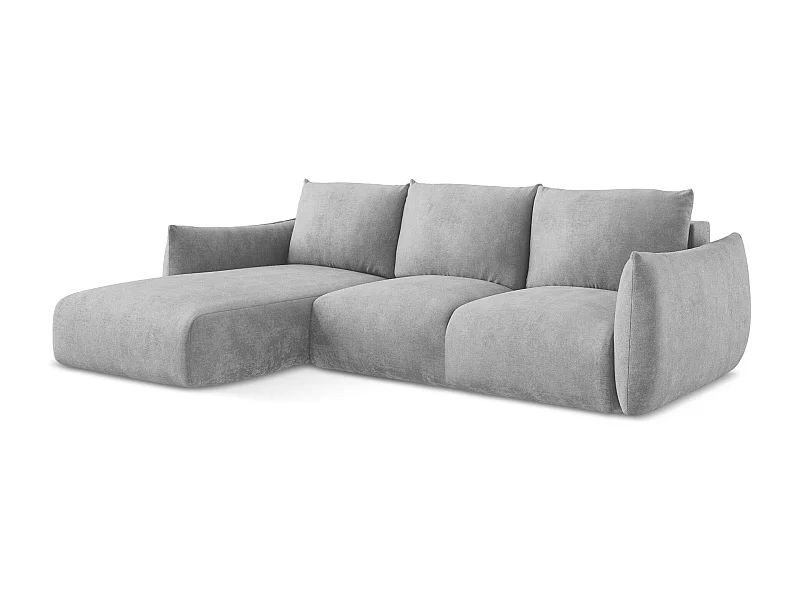 Hoekslaapbank links van lichtgrijs chenille stof - LEILA