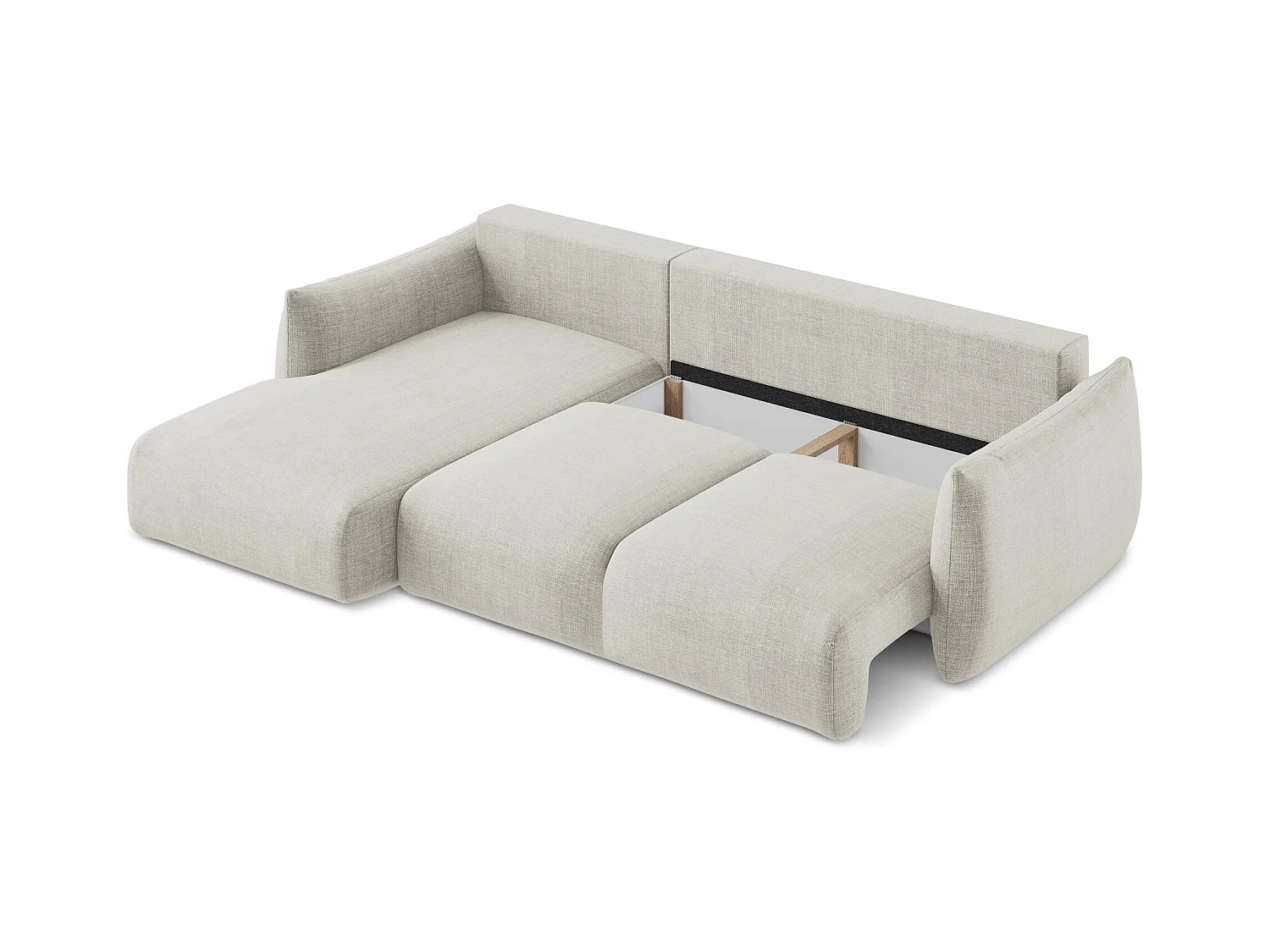 Canapé d’angle 3 places gauche convertible en tissu texturé - beige clair - LEILA