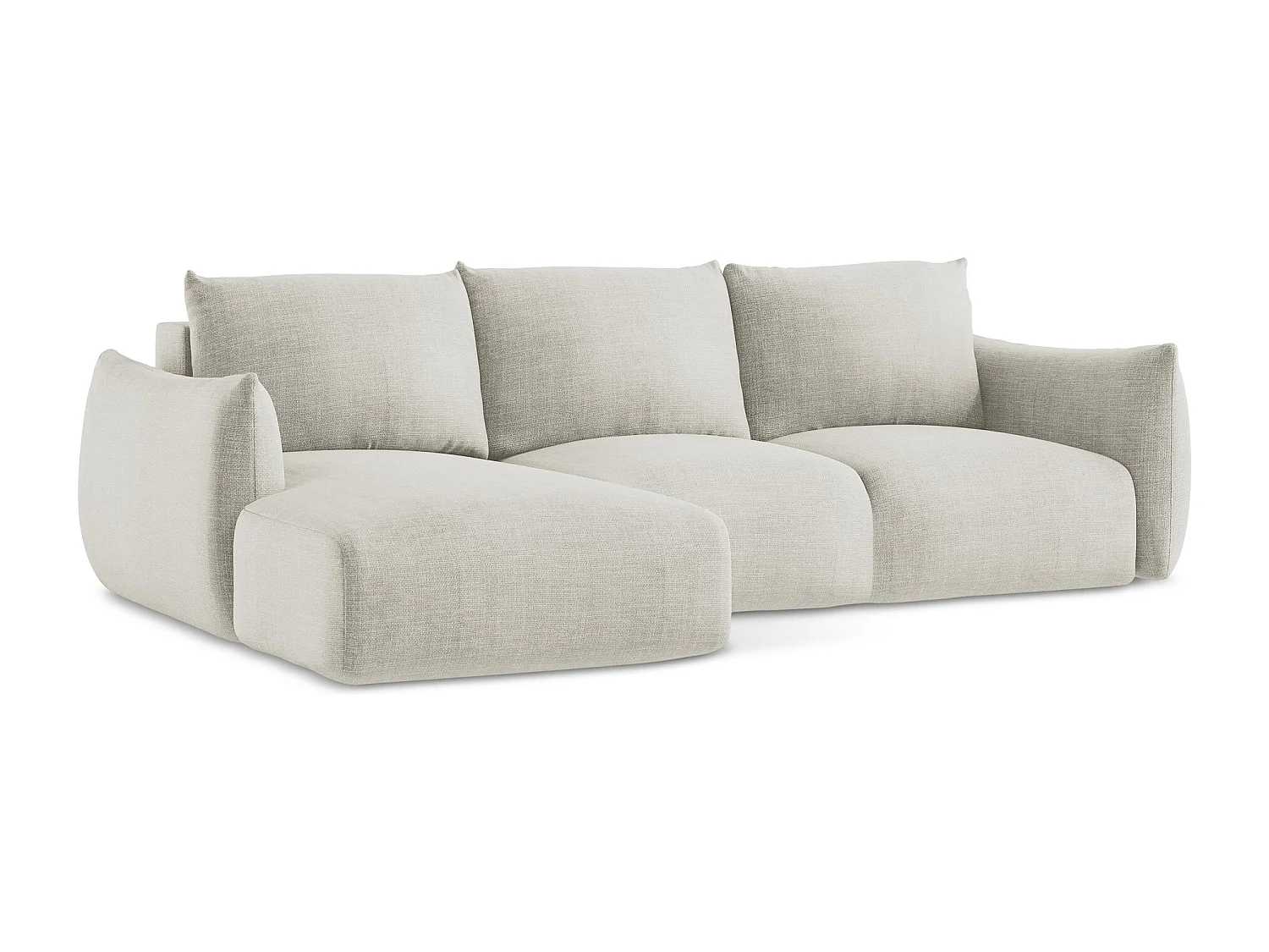 Canapé d’angle 3 places gauche convertible en tissu texturé - beige clair - LEILA