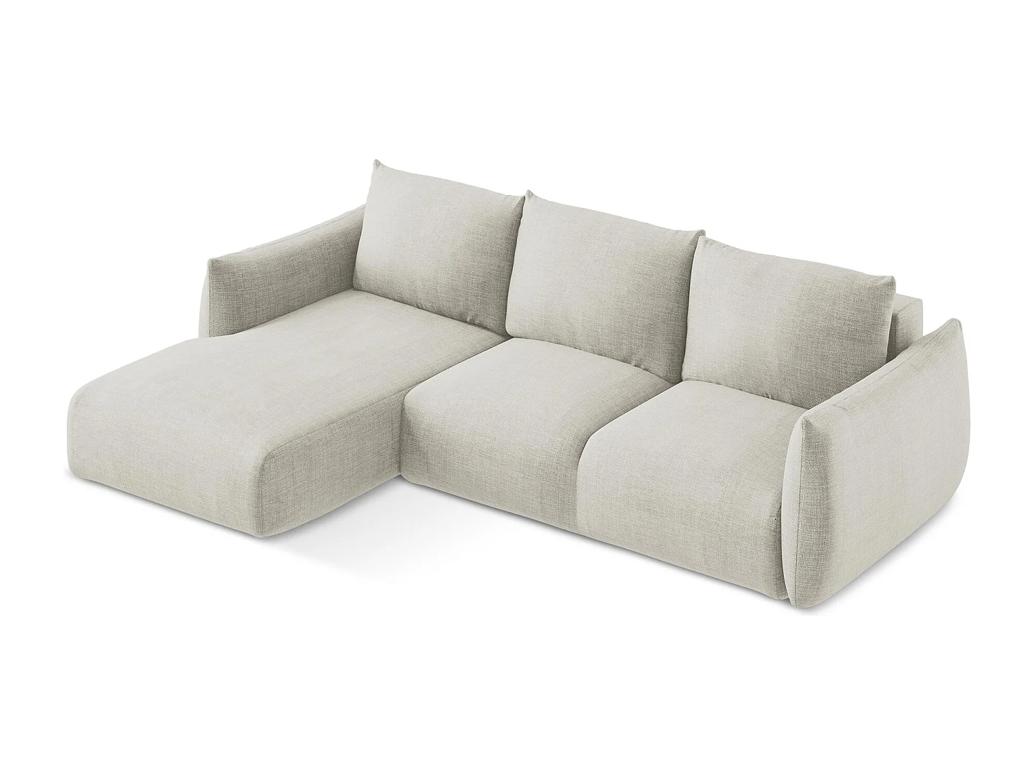 Canapé d’angle 3 places gauche convertible en tissu texturé - beige clair - LEILA