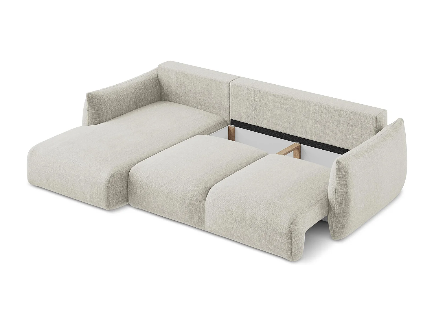 Canapé d’angle 3 places gauche convertible en tissu texturé - beige clair - LEILA