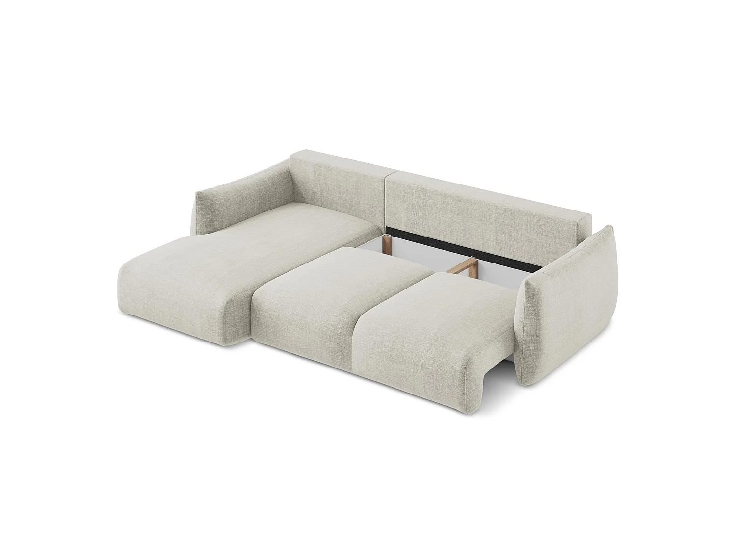 Canapé d’angle 3 places gauche convertible en tissu texturé - beige clair - SAVONA