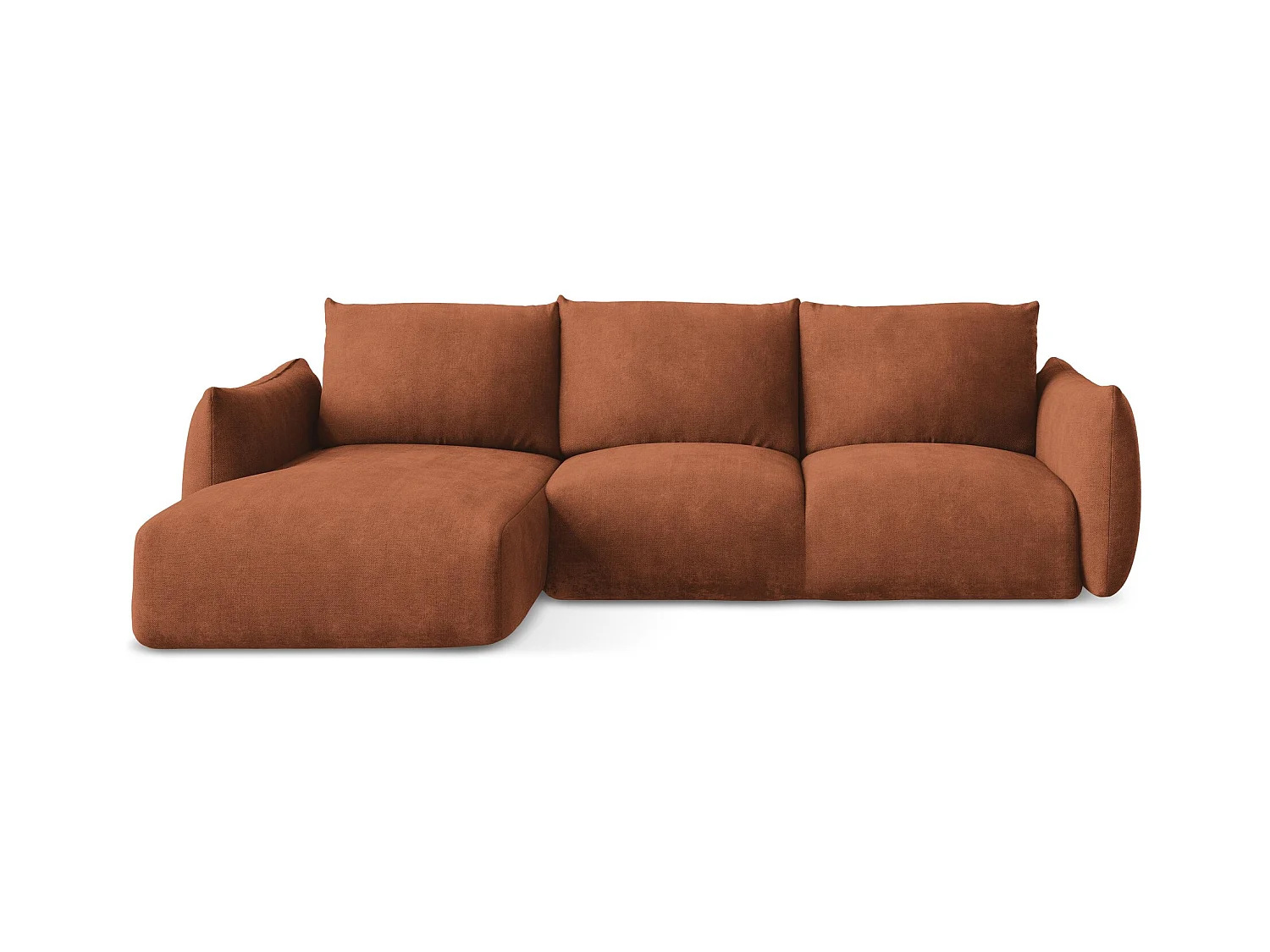 Canapé d’angle 3 places gauche convertible en tissu chenille - terre cuite - LEILA